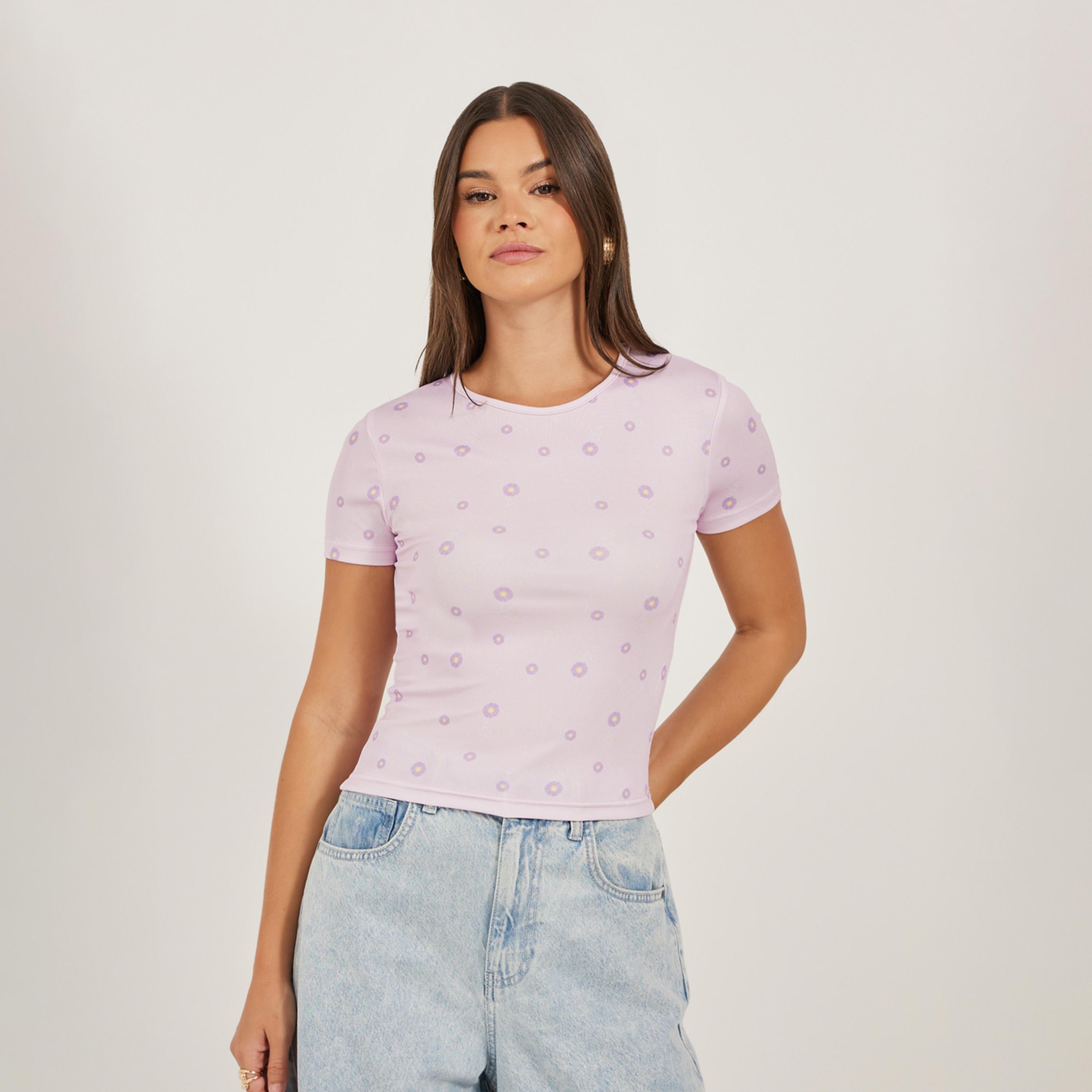 Styli Ribbed Printed Round Neck Fitted T-Shirt-women-clothing-tshirts-image-3