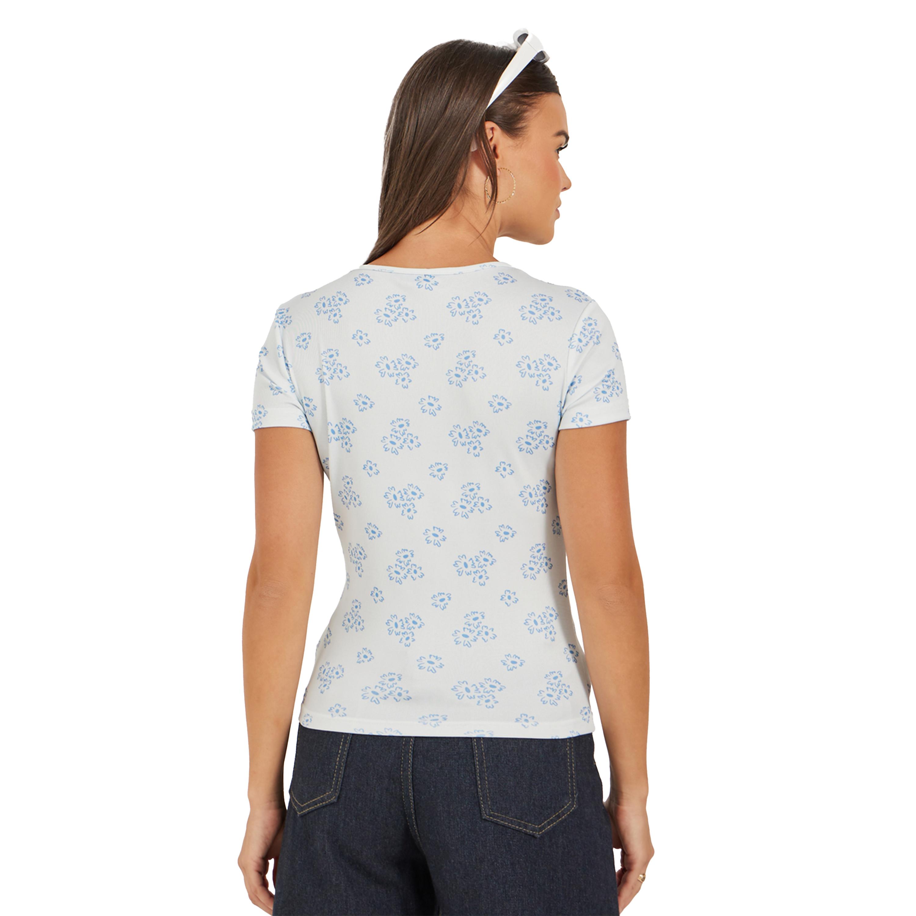 Styli Ribbed Floral Print Round Neck T-Shirt-women-clothing-tshirts-image-5