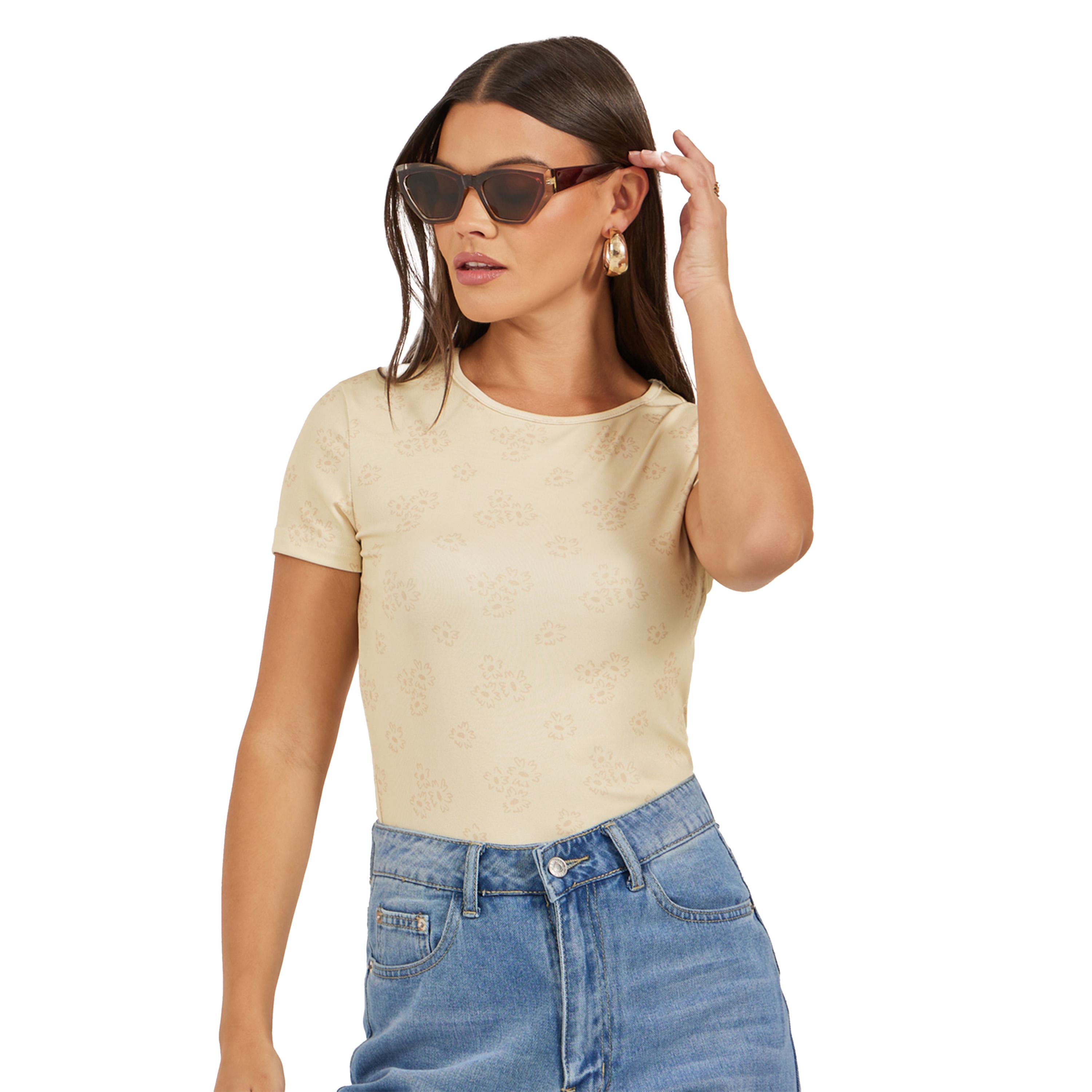 Styli Ribbed Floral Print Round Neck T-Shirt-women-clothing-tshirts-image-3