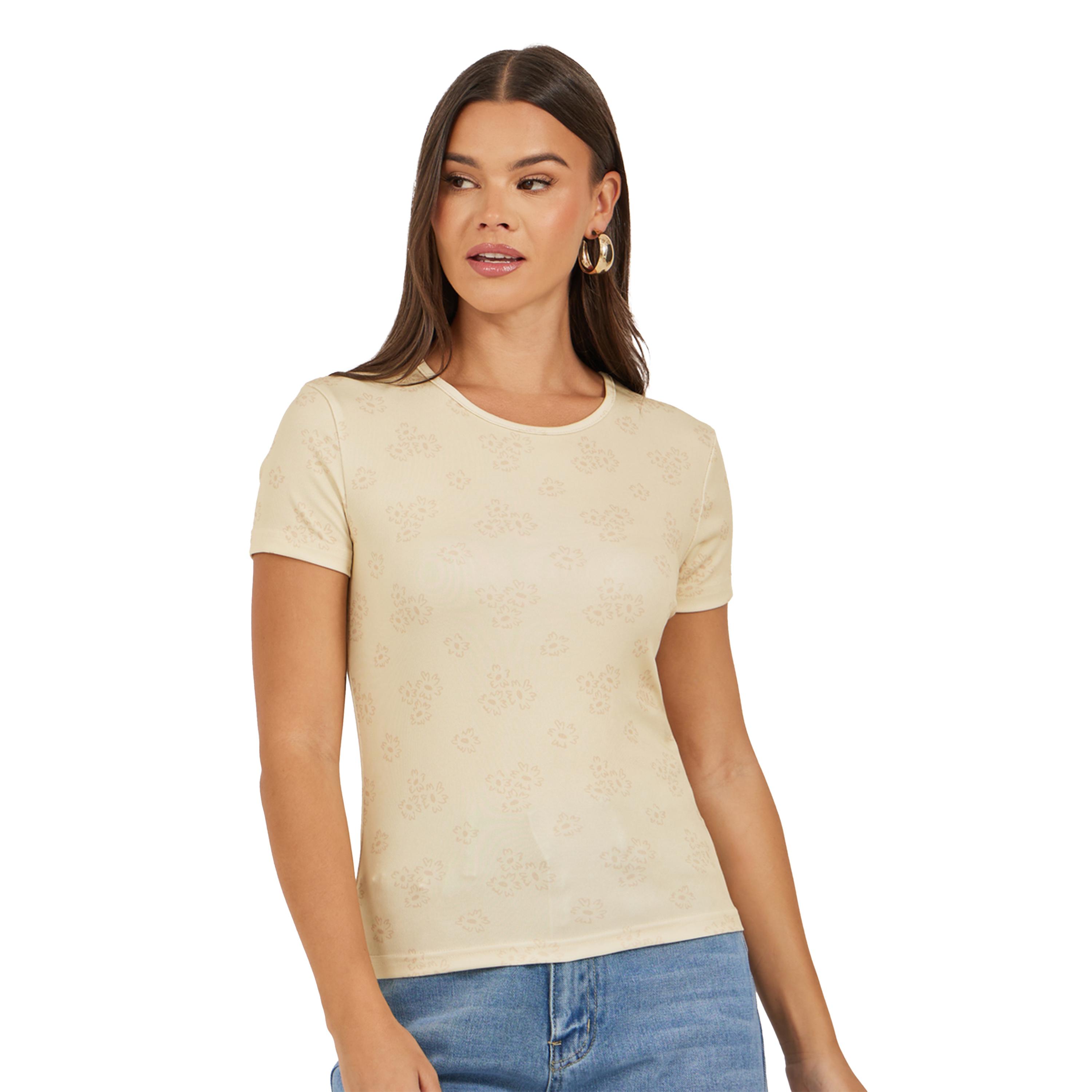 Styli Ribbed Floral Print Round Neck T-Shirt-women-clothing-tshirts-image-4