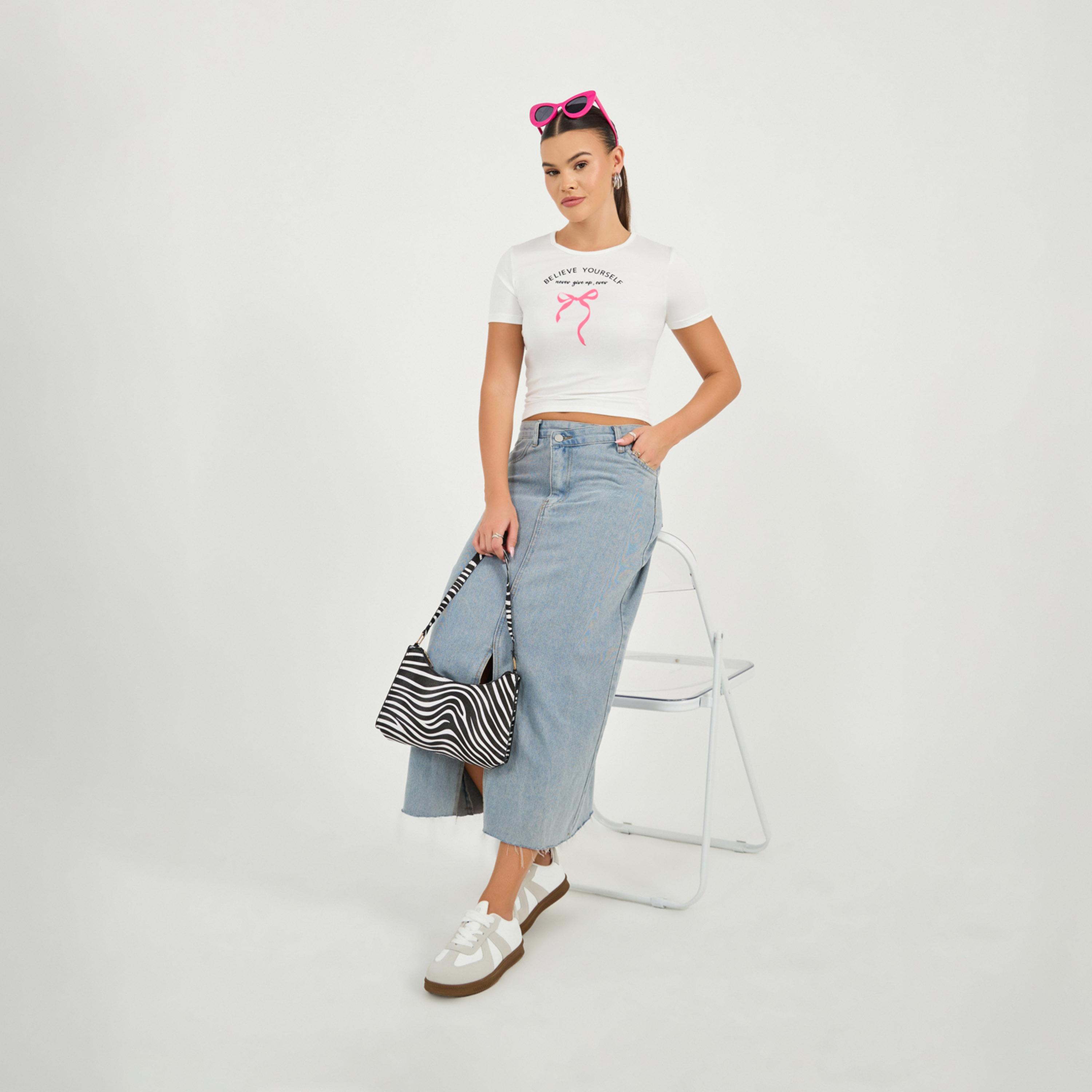 Styli Slogan Print Short Sleeve Fitted Crop T-Shirt-women-clothing-tshirts-image-1