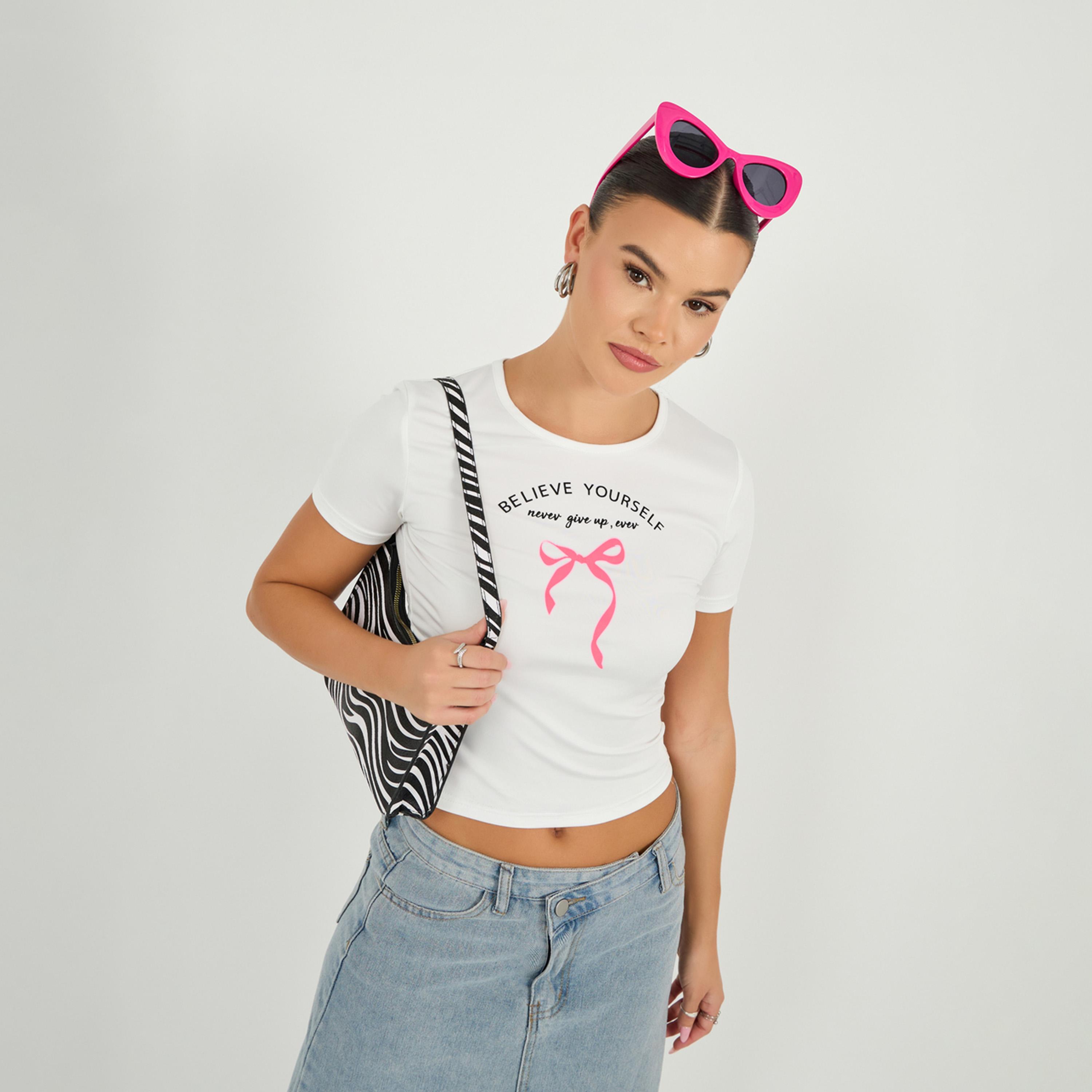 Styli Slogan Print Short Sleeve Fitted Crop T-Shirt-women-clothing-tshirts-image-2
