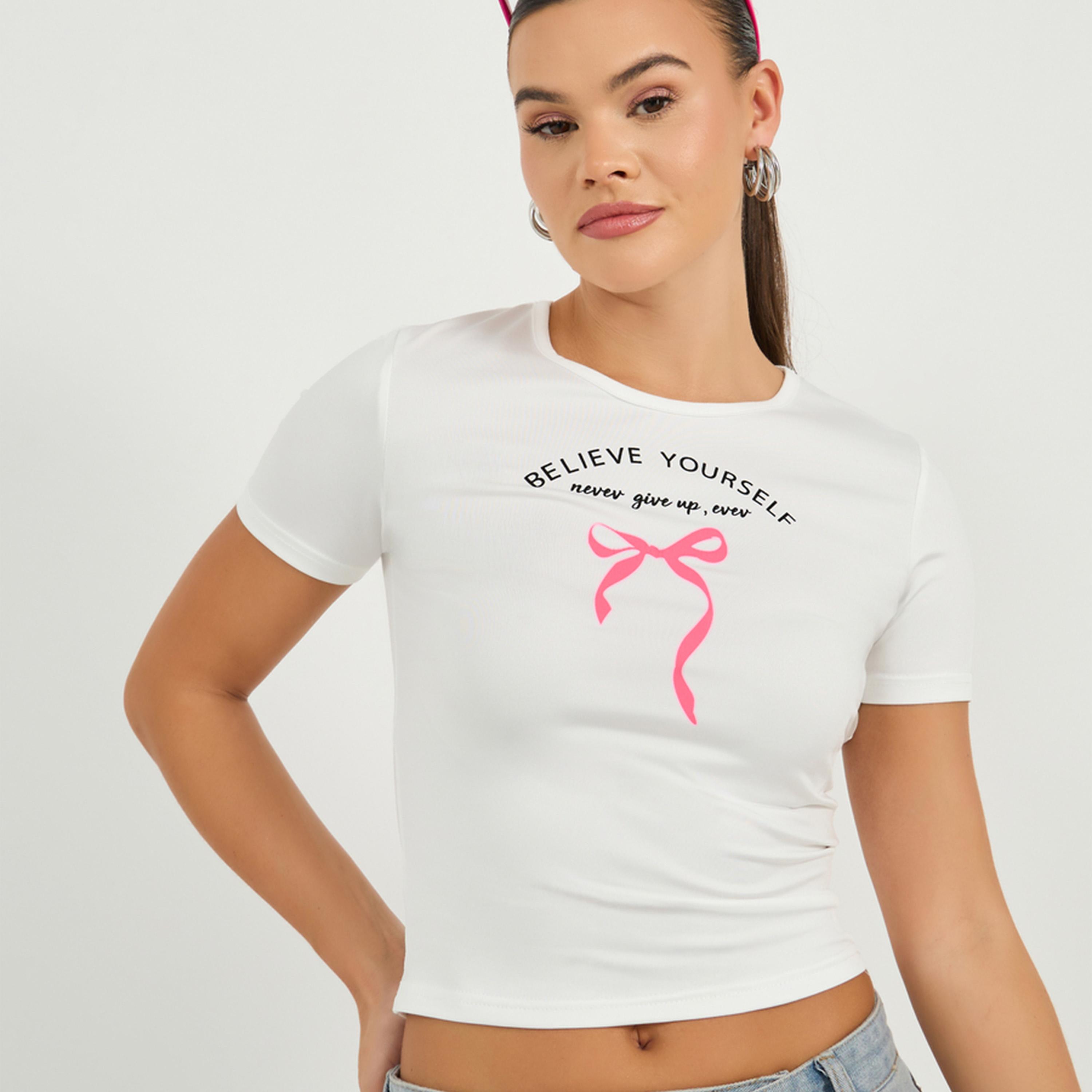 Styli Slogan Print Short Sleeve Fitted Crop T-Shirt-women-clothing-tshirts-image-3