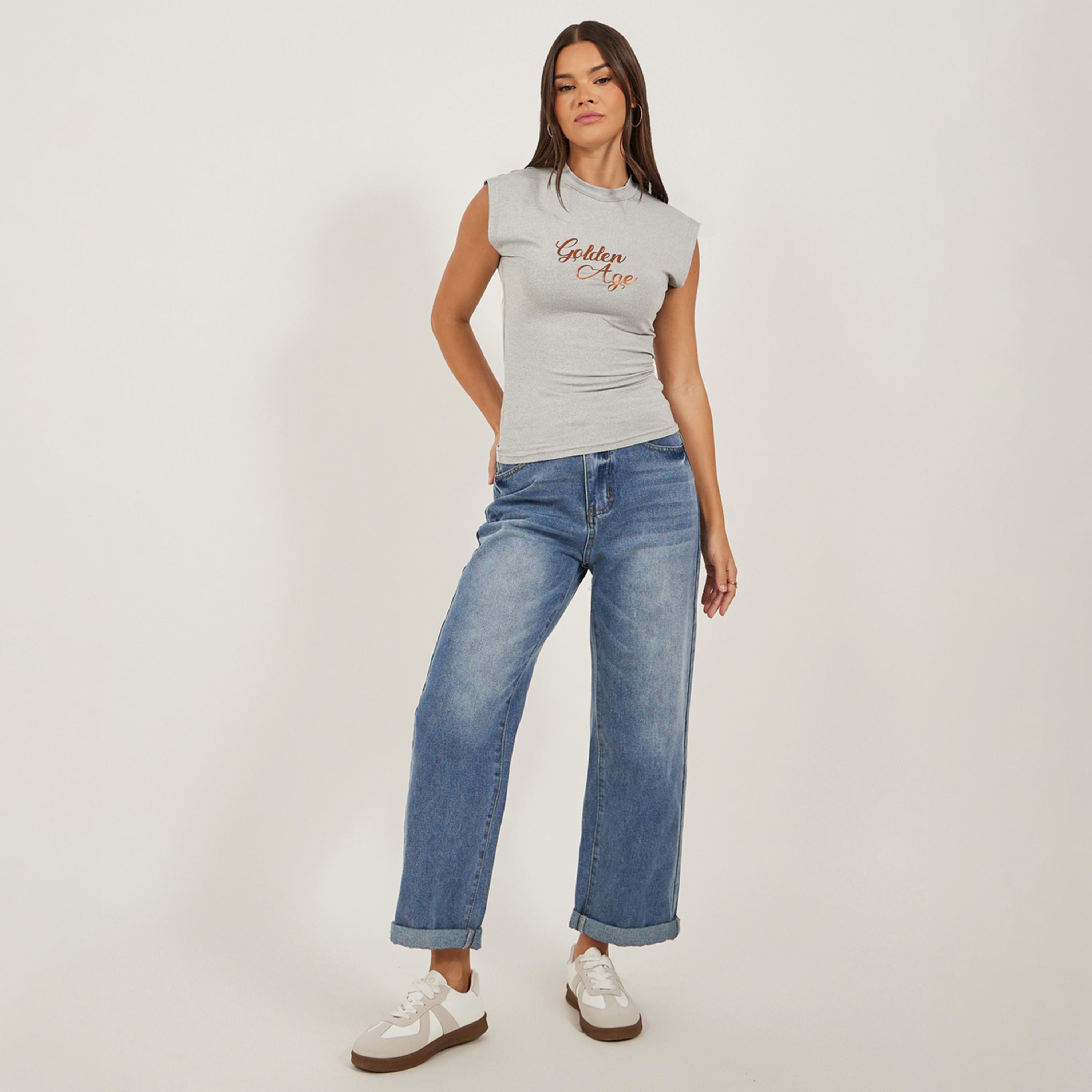 Styli Slogan Print High Neck Fitted T-Shirt-women-clothing-tshirts-image-2