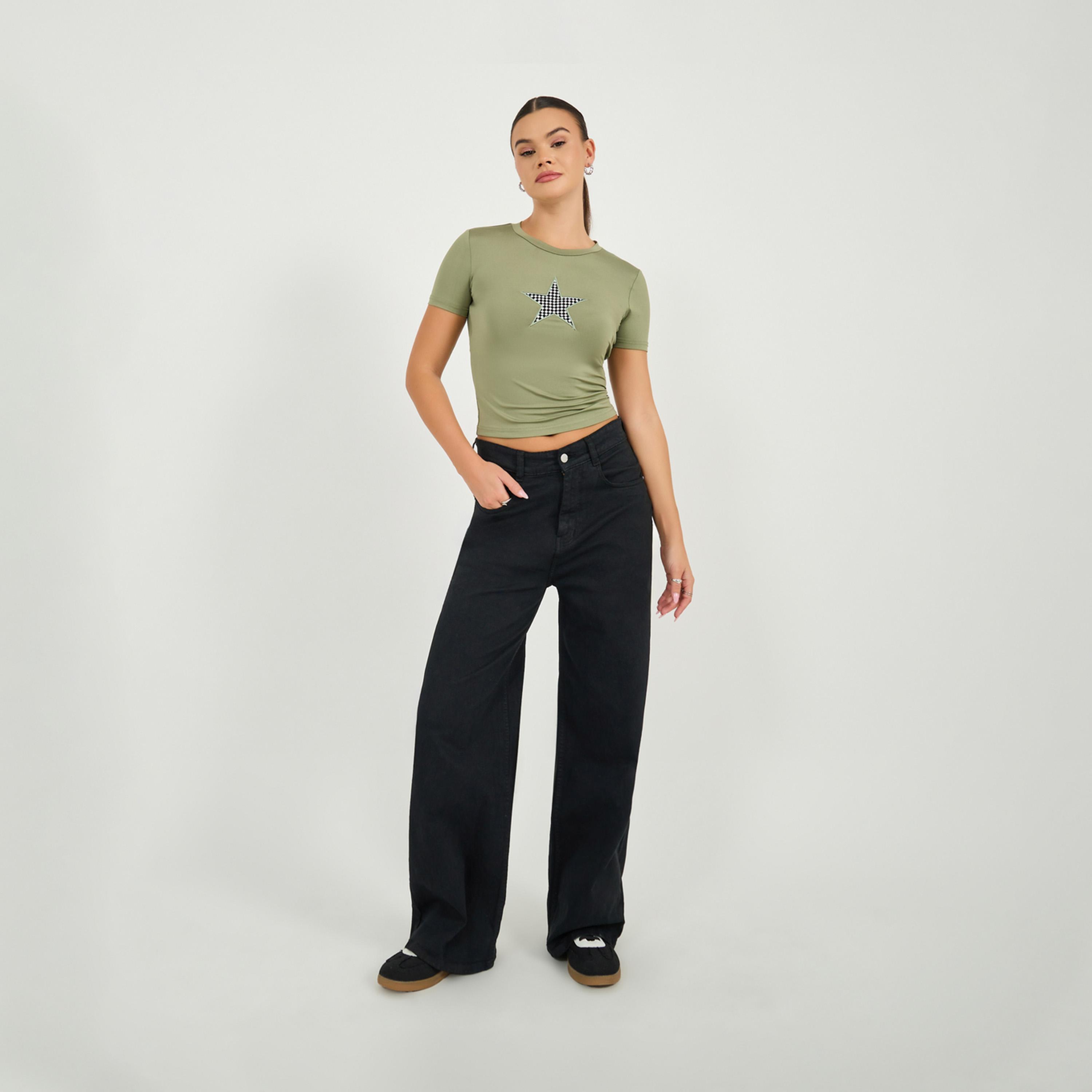 Styli Embroidered Round Neck Fitted Crop T-Shirt-women-clothing-tshirts-image-2