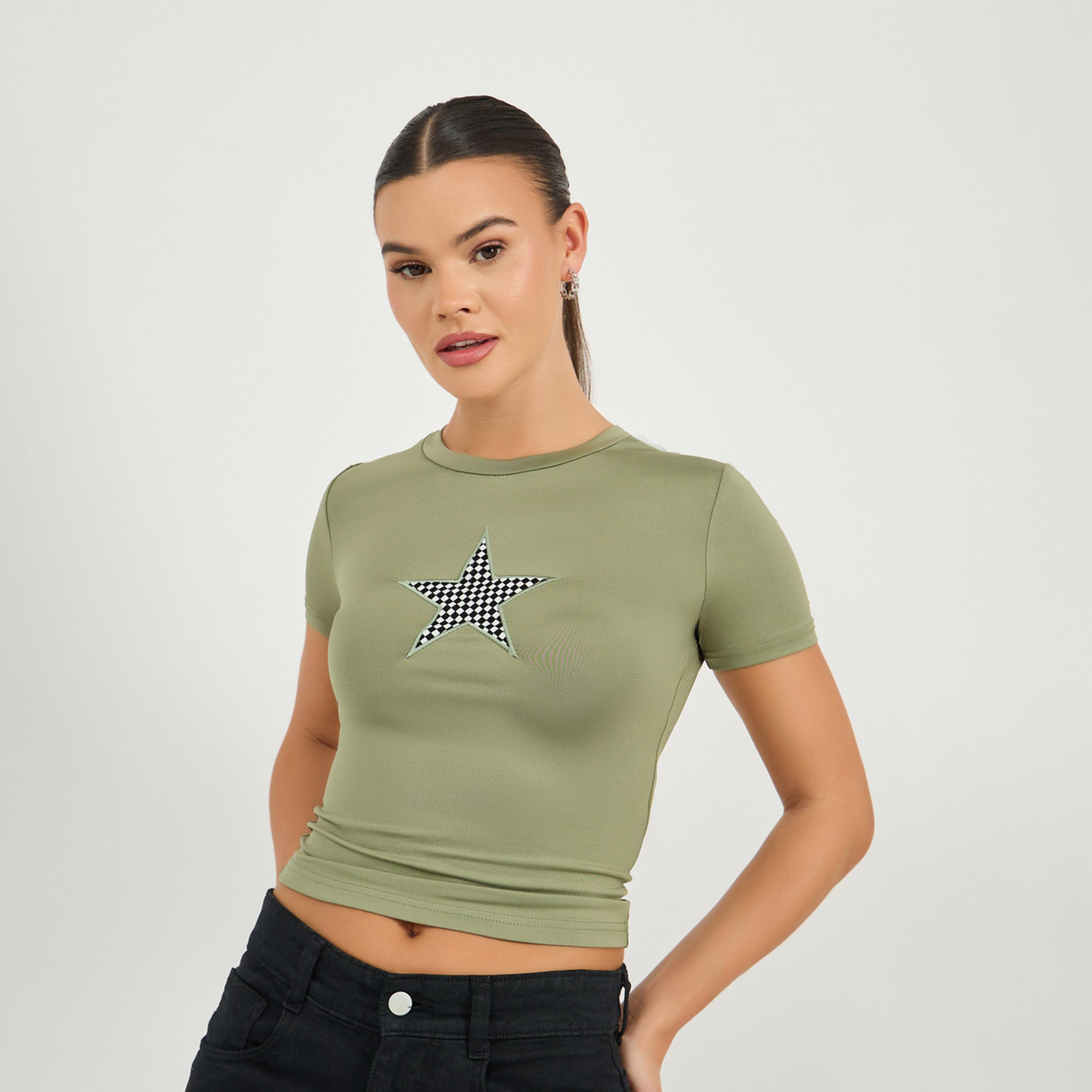 Styli Embroidered Round Neck Fitted Crop T-Shirt-women-clothing-tshirts-image-3