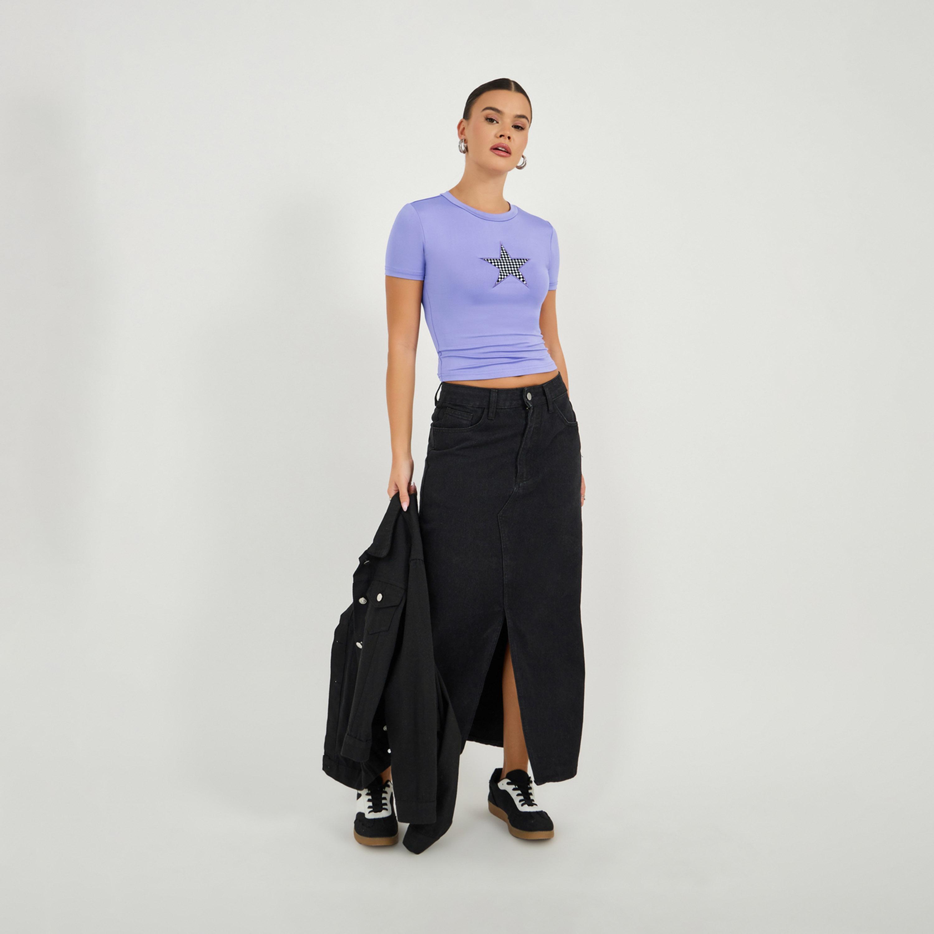 Styli Embroidered Round Neck Fitted Crop T-Shirt-women-clothing-tshirts-image-1