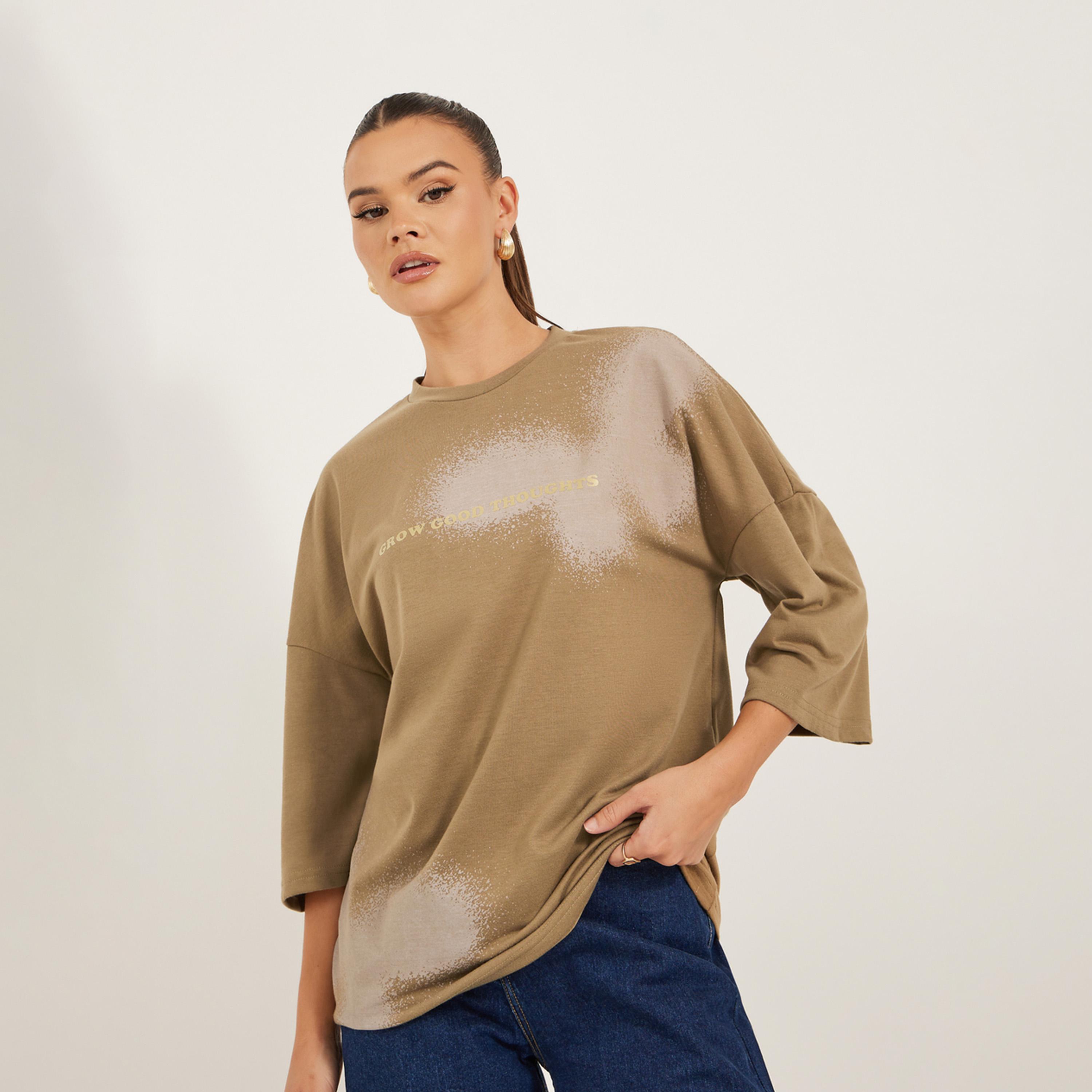 Styli Oversized Graphic Print T-Shirt with Dropped Shoulders-women-clothing-tshirts-image-1