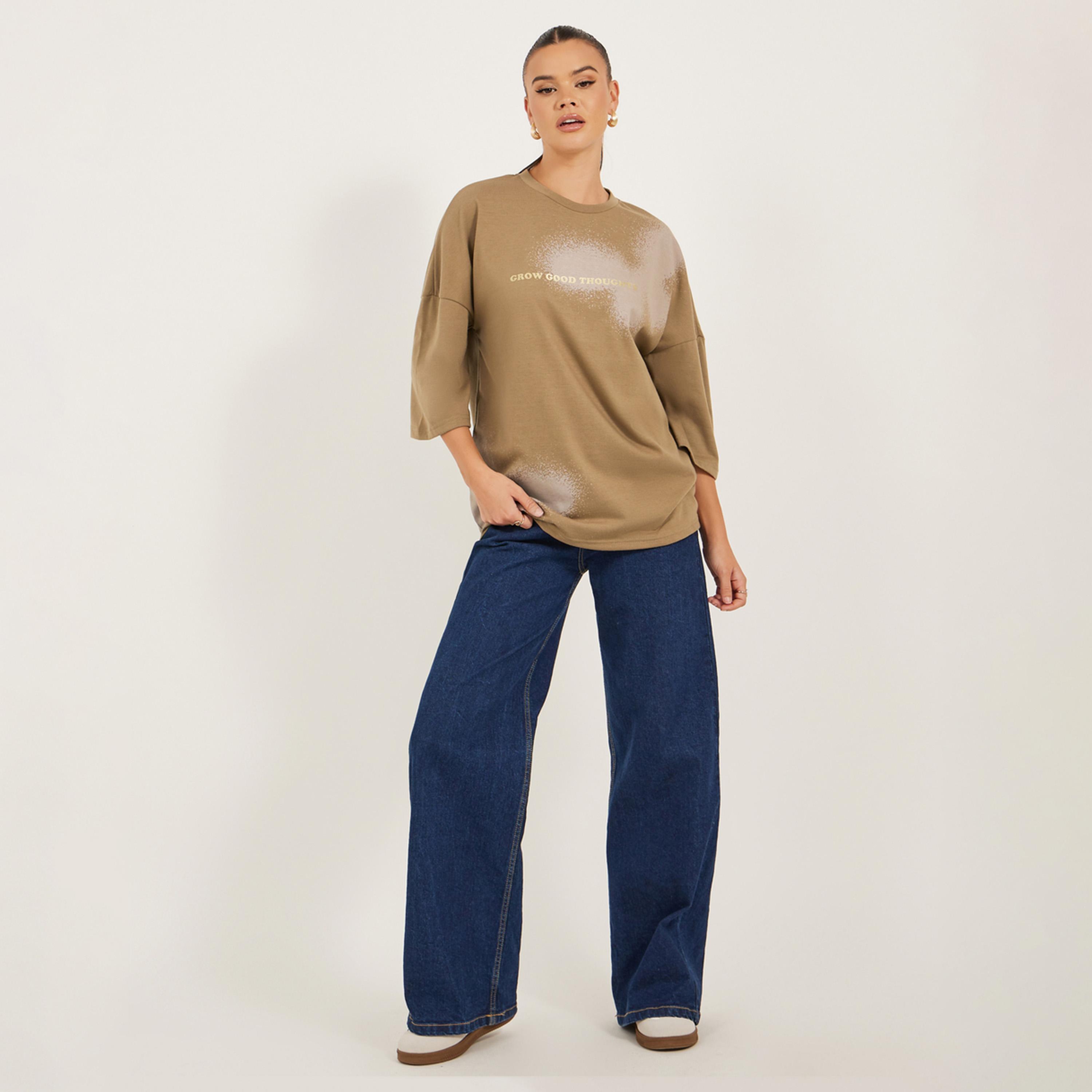 Styli Oversized Graphic Print T-Shirt with Dropped Shoulders-women-clothing-tshirts-image-2