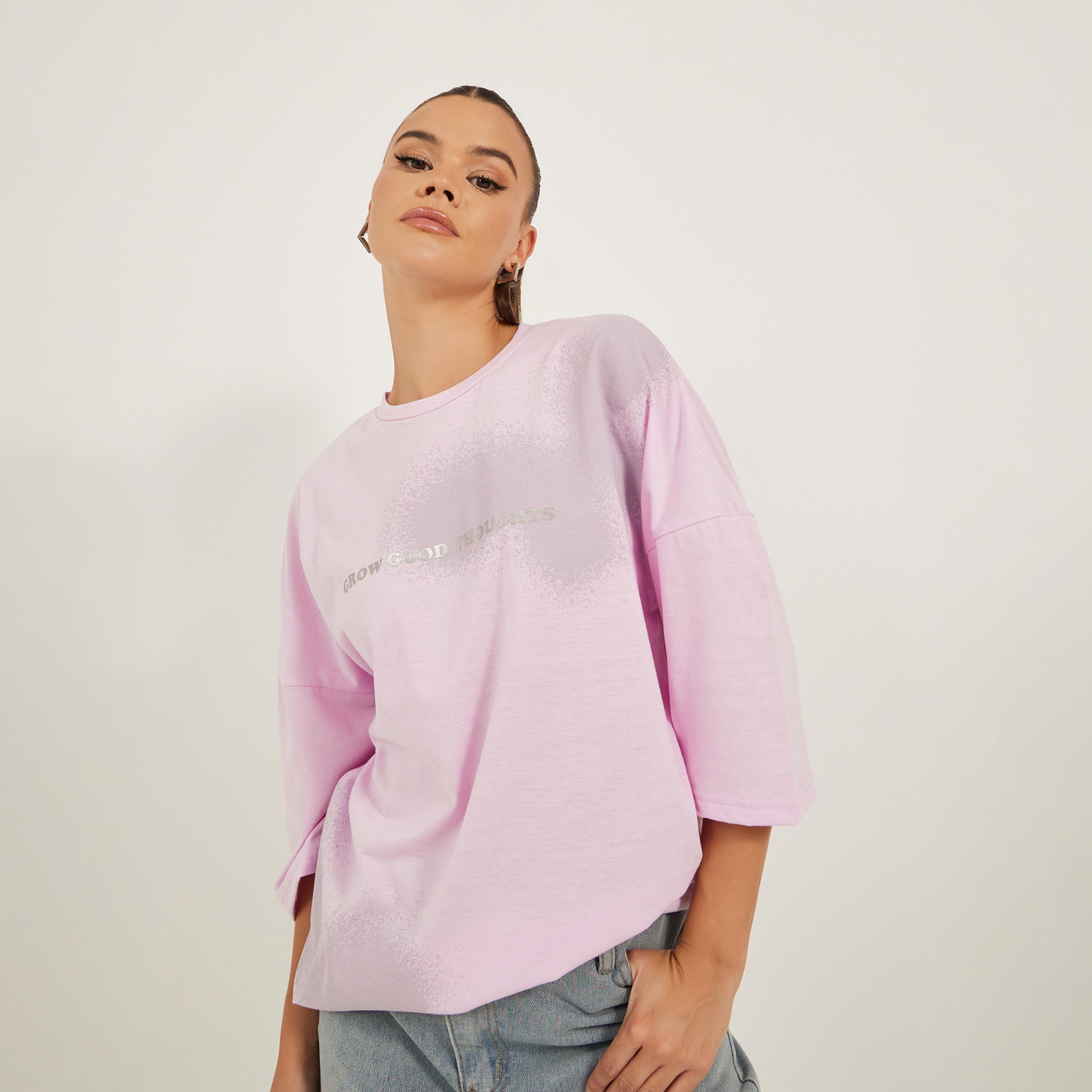 Styli Oversized Graphic Print T-Shirt with Dropped Shoulders-women-clothing-tshirts-image-1
