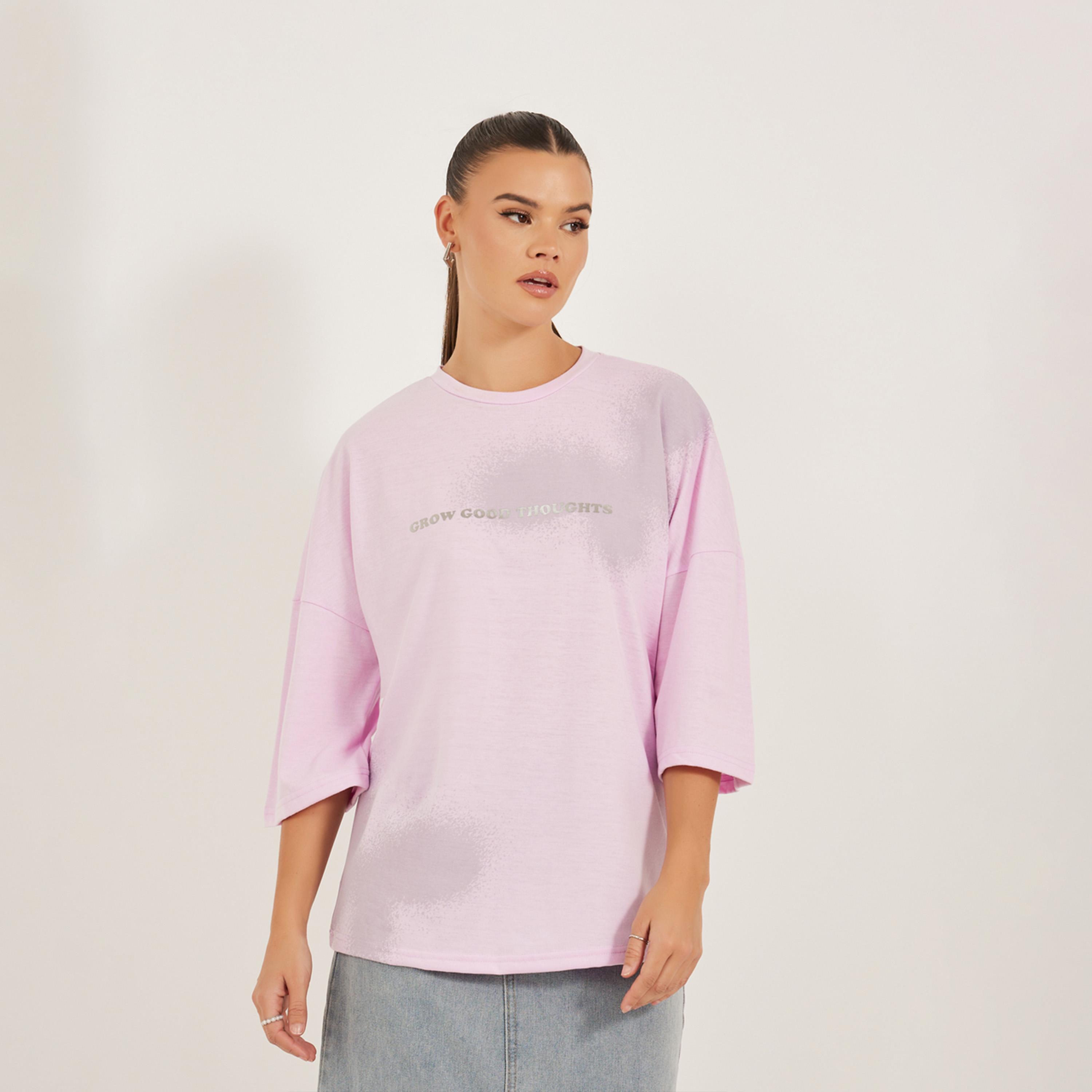 Styli Oversized Graphic Print T-Shirt with Dropped Shoulders-women-clothing-tshirts-image-3