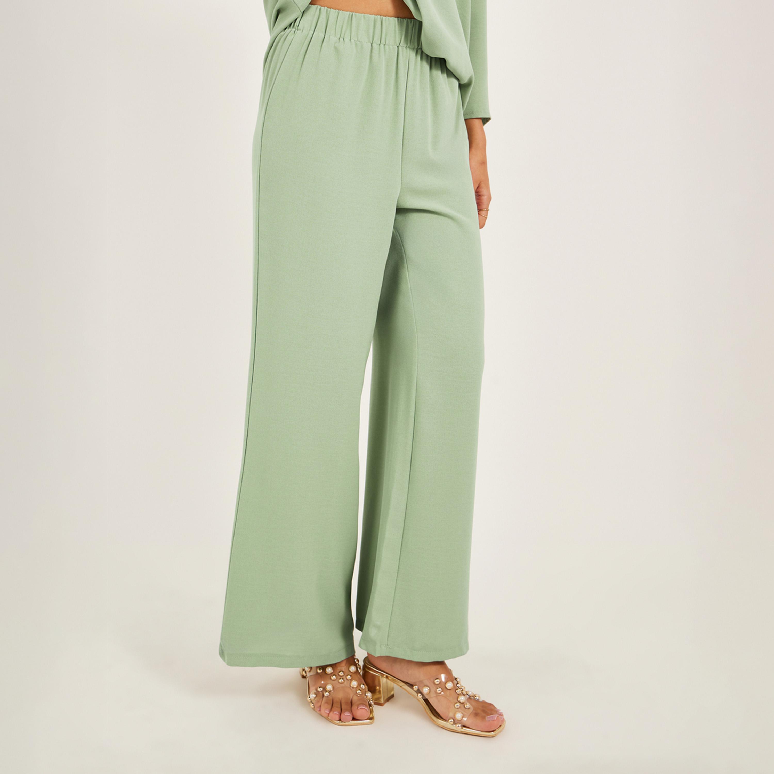 ستايلي - طقم بلوزة طويلة بأكمام 3/4 مع حواف من الدانتيل الذهبي وبنطال واسع الساق-women-arabicclothing-sets-image-6