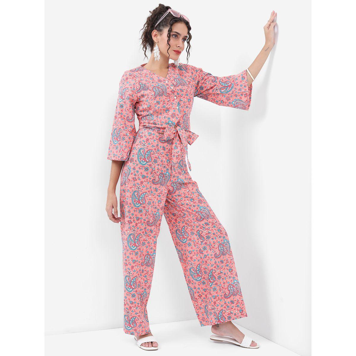 طقم منسق من بنطال بالازو مع بلوزة بطبعة بيزلي فيشود × ستايلي-women-clothing-coordsets-image-1