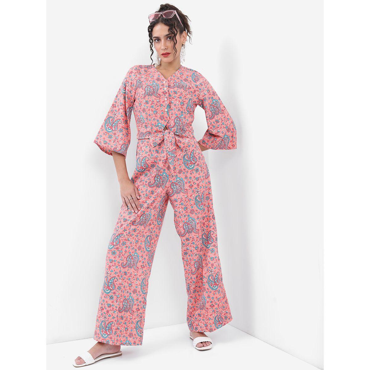 طقم منسق من بنطال بالازو مع بلوزة بطبعة بيزلي فيشود × ستايلي-women-clothing-coordsets-image-2