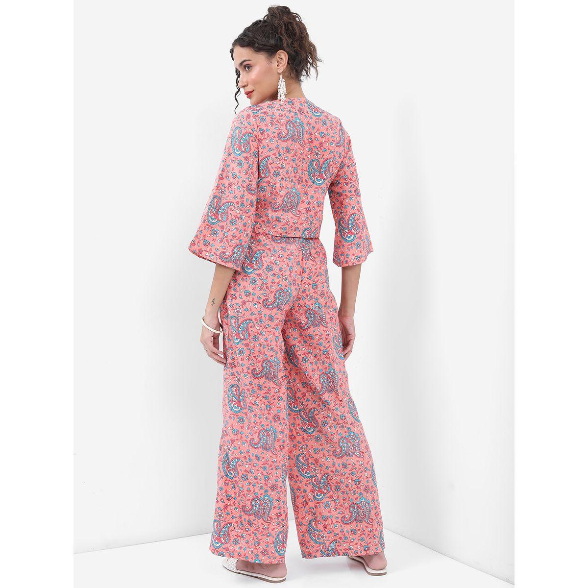 طقم منسق من بنطال بالازو مع بلوزة بطبعة بيزلي فيشود × ستايلي-women-clothing-coordsets-image-3