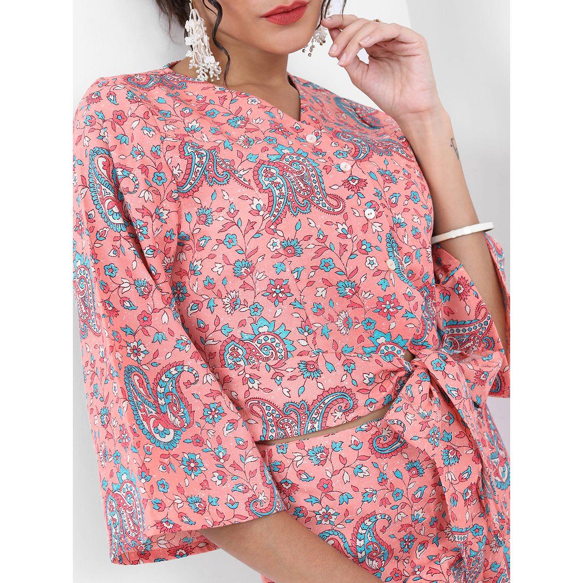 طقم منسق من بنطال بالازو مع بلوزة بطبعة بيزلي فيشود × ستايلي-women-clothing-coordsets-image-5