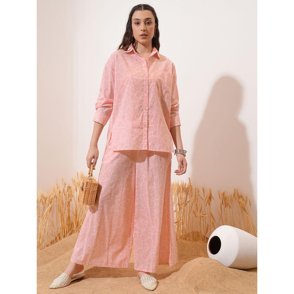 طقم منسق من بنطال بالازو مع بلوزة بياقة سبريد فيشود × ستايلي-women-clothing-coordsets-image-1