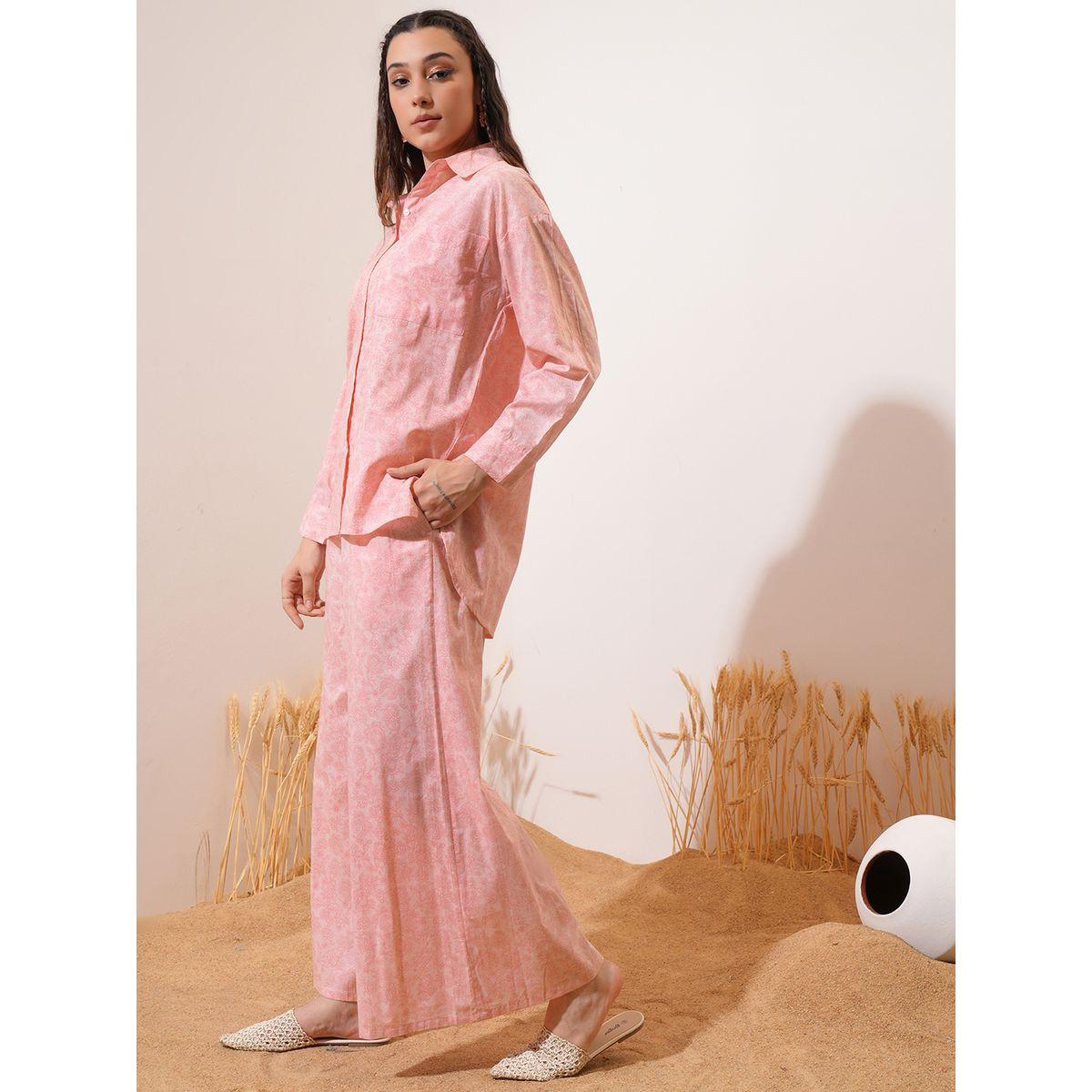 طقم منسق من بنطال بالازو مع بلوزة بياقة سبريد فيشود × ستايلي-women-clothing-coordsets-image-2