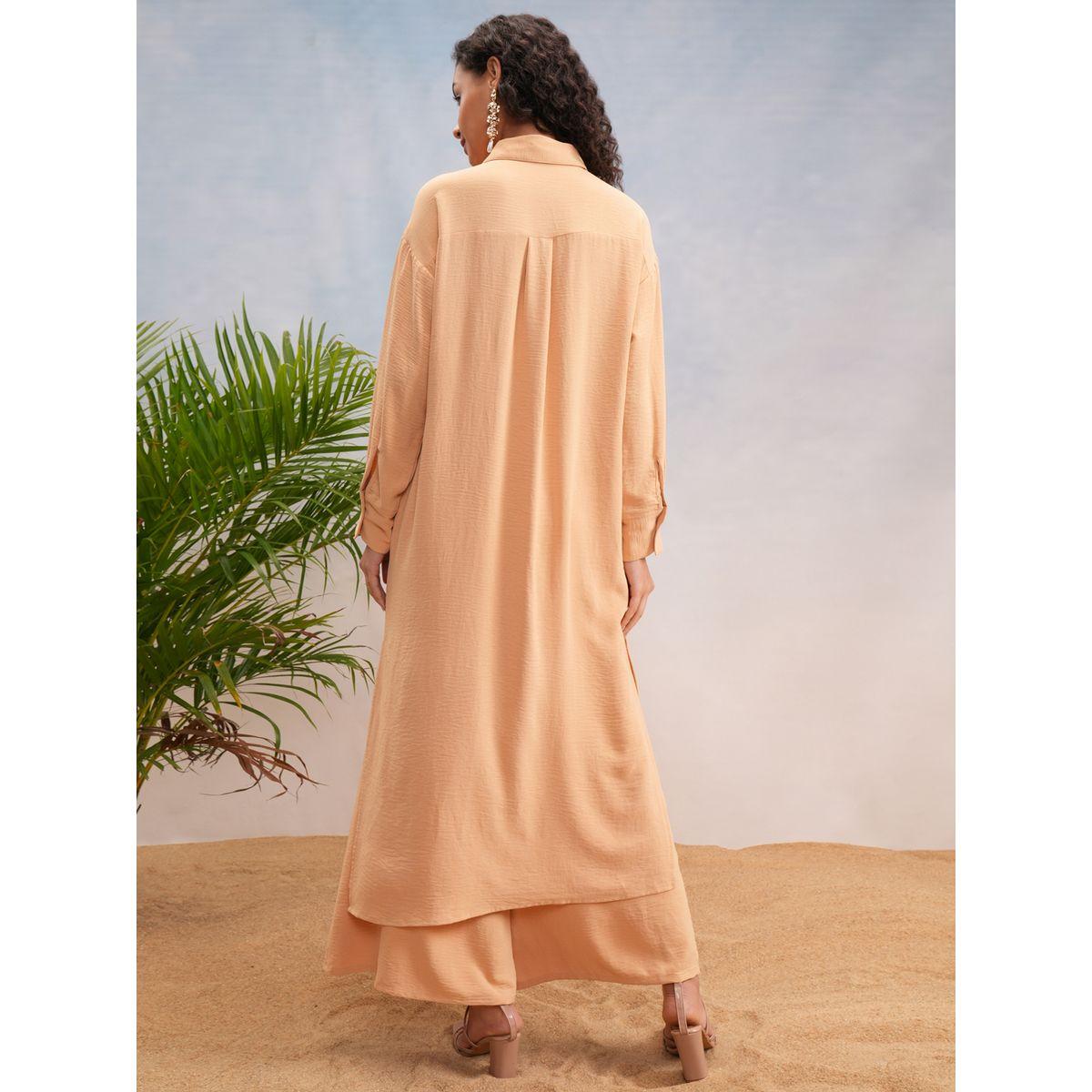 طقم منسق من بنطال بالازو مع تونيك سادة بأكتاف منخفضة فيشود × ستايلي-women-clothing-coordsets-image-3
