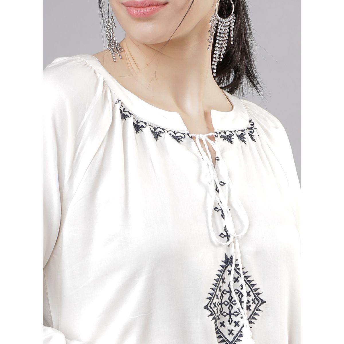 بلوزة طويلة بأساور مطبعة مع ياقة بأربطة فيشود × ستايلي-women-clothing-shirtsandblouses-blouses-image-5