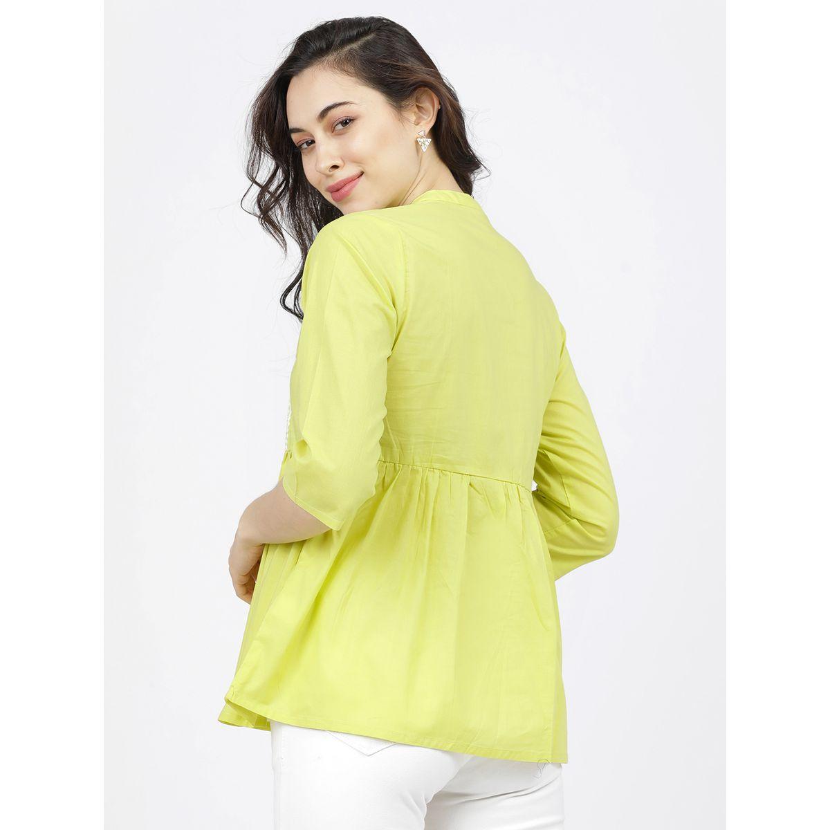 بلوزة بطبعة هندسية وياقة ماندارين مع أزرار فيشود × ستايلي-women-clothing-shirtsandblouses-blouses-image-3