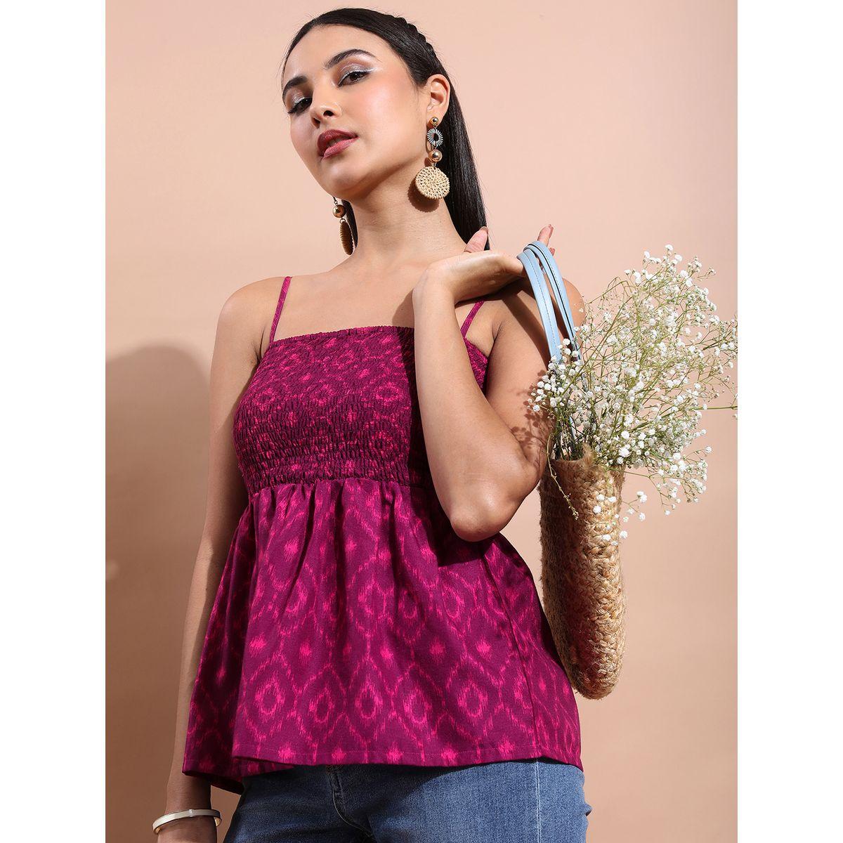 بلوزة كاجوال بطبعة ايكات مع أزرار فيشود × ستايلي-women-clothing-shirtsandblouses-blouses-image-1