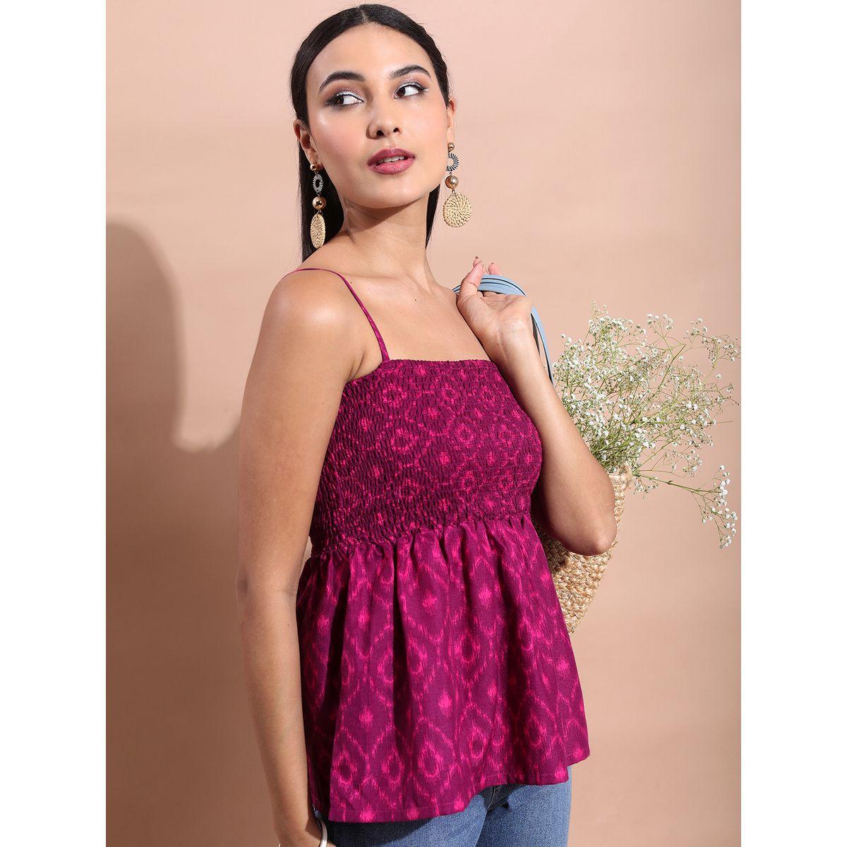 بلوزة كاجوال بطبعة ايكات مع أزرار فيشود × ستايلي-women-clothing-shirtsandblouses-blouses-image-6