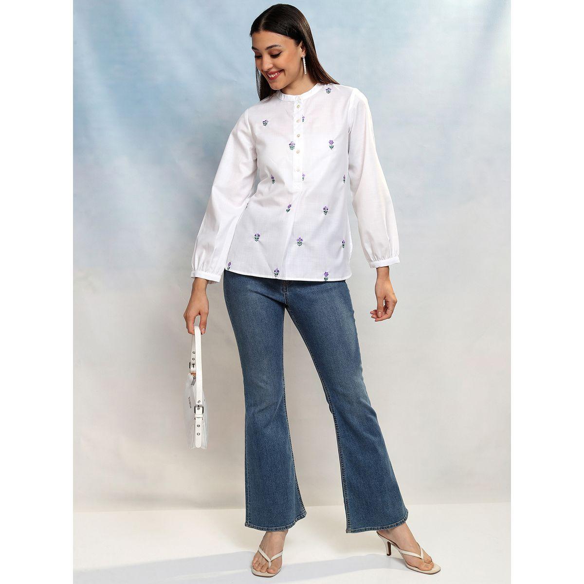 بلوزة بزهور مُطرّزة وياقة ماندارين فيشود × ستايلي-women-clothing-shirtsandblouses-shirts-image-2