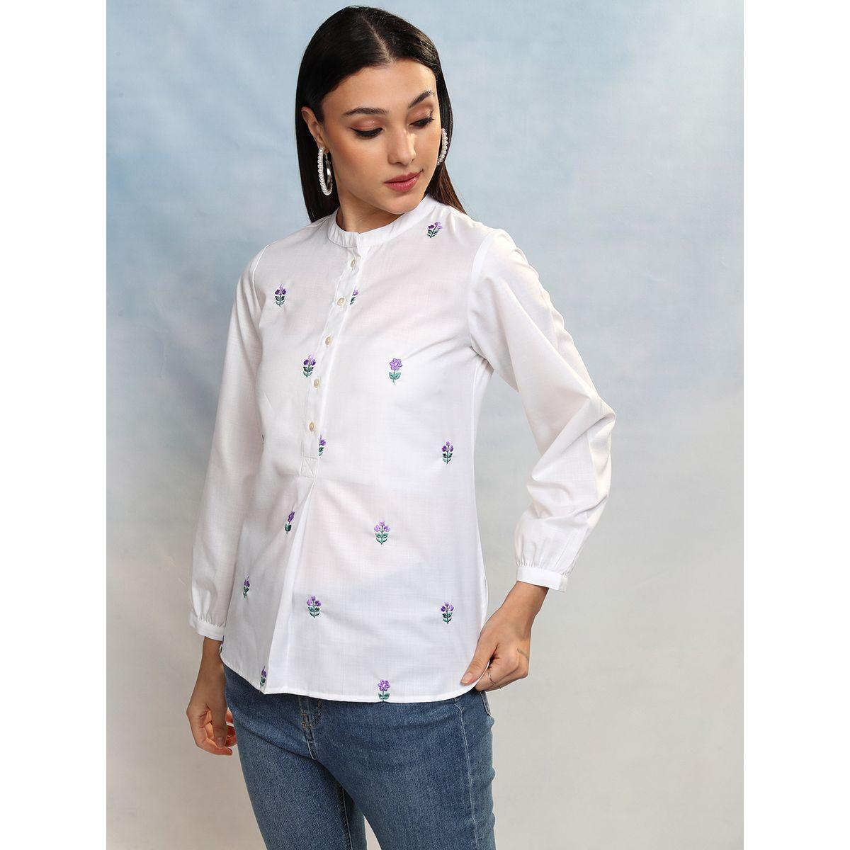 بلوزة بزهور مُطرّزة وياقة ماندارين فيشود × ستايلي-women-clothing-shirtsandblouses-shirts-image-4