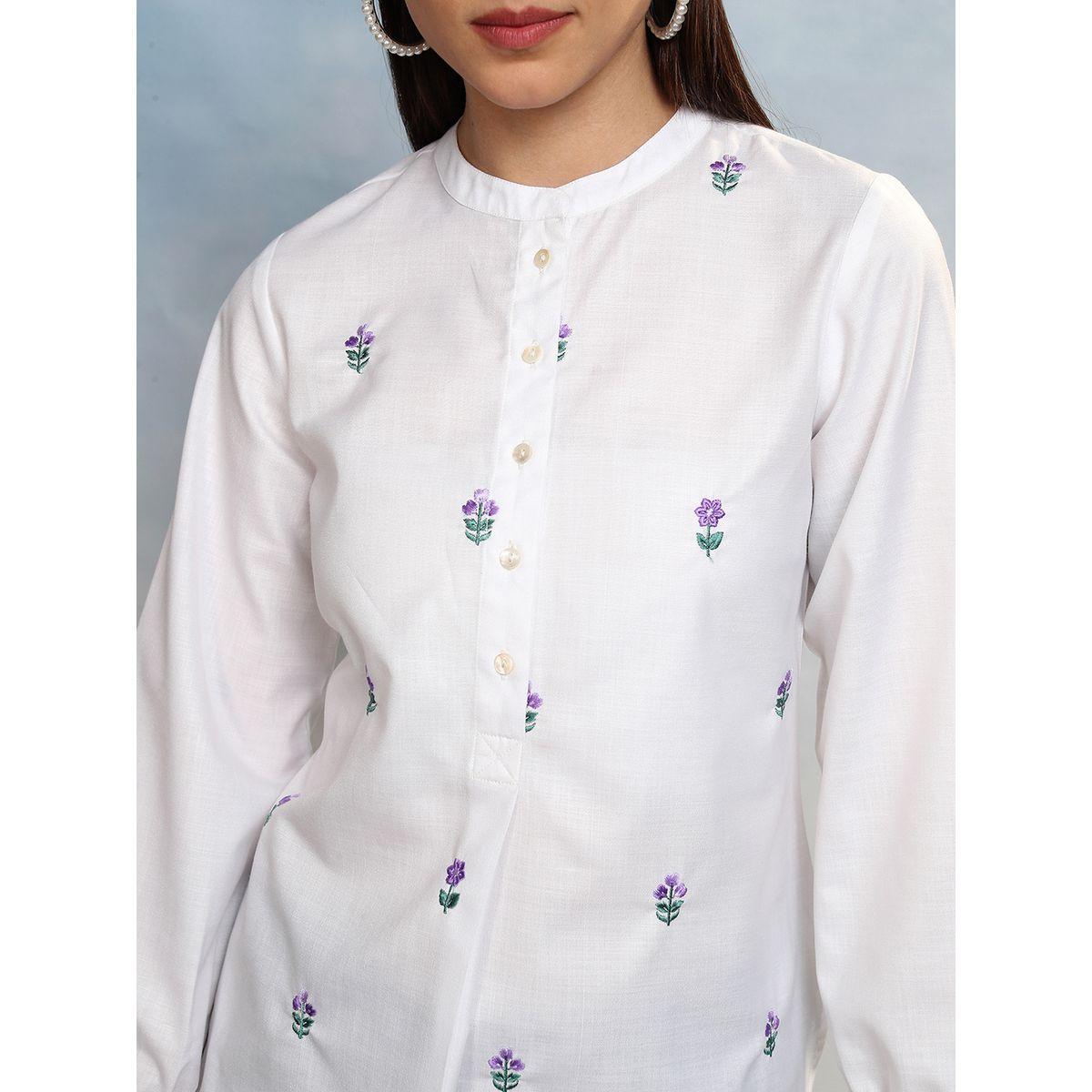 بلوزة بزهور مُطرّزة وياقة ماندارين فيشود × ستايلي-women-clothing-shirtsandblouses-shirts-image-5