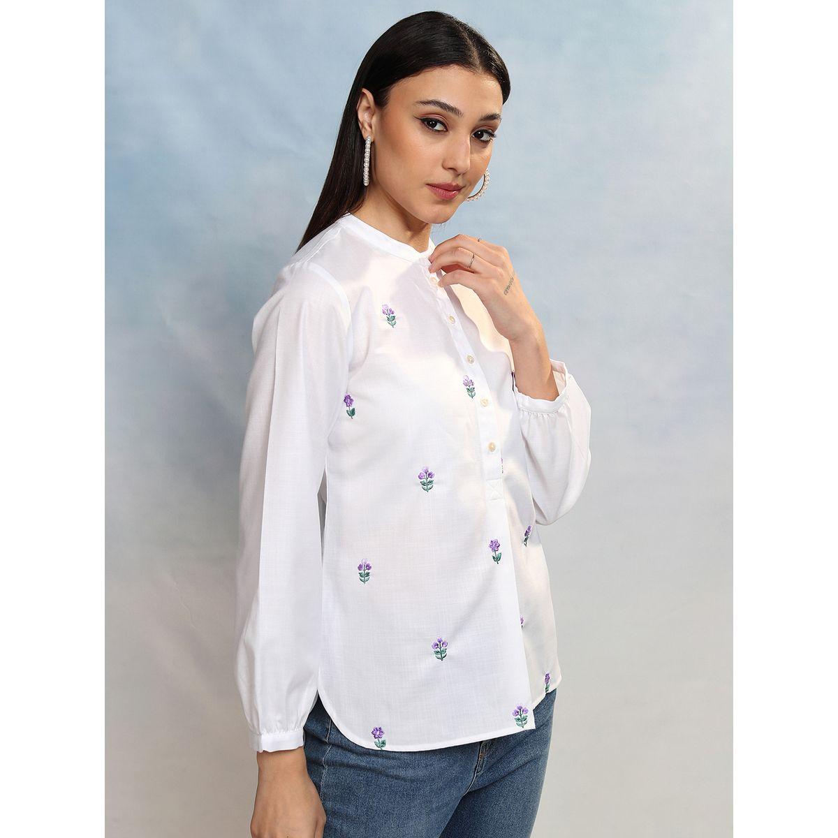 بلوزة بزهور مُطرّزة وياقة ماندارين فيشود × ستايلي-women-clothing-shirtsandblouses-shirts-image-6