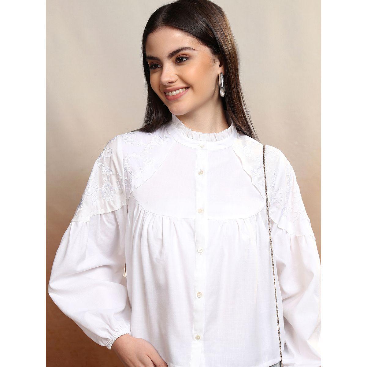 بلوزة بزهور مُطرّزة وياقة ماندارين فيشود × ستايلي-women-clothing-shirtsandblouses-shirts-image-1