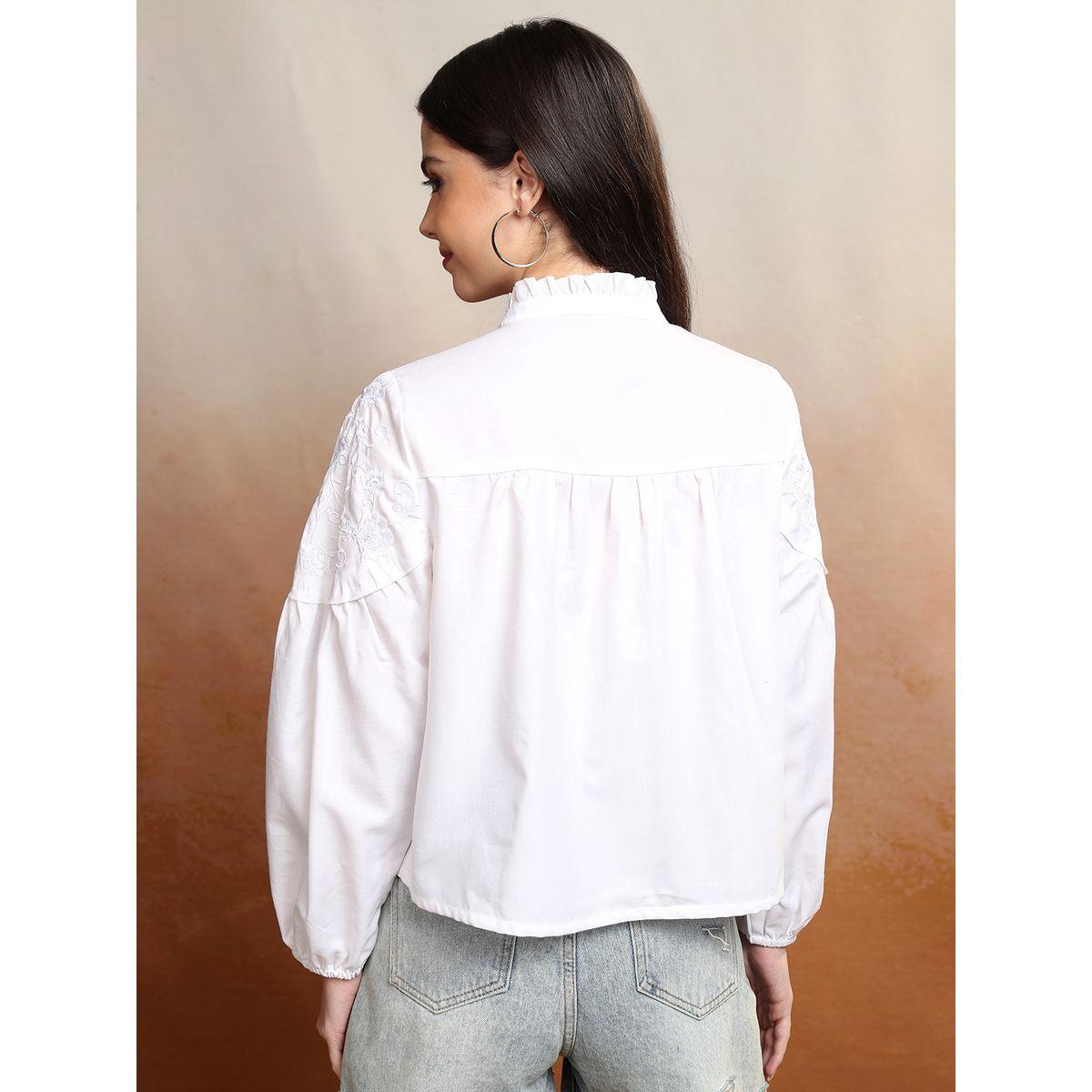 بلوزة بزهور مُطرّزة وياقة ماندارين فيشود × ستايلي-women-clothing-shirtsandblouses-shirts-image-3
