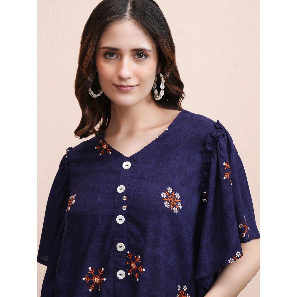 بلوزة قصيرة بطبعة زهور وأكمام واسعة فيشود × ستايلي-women-clothing-tshirts-image-1