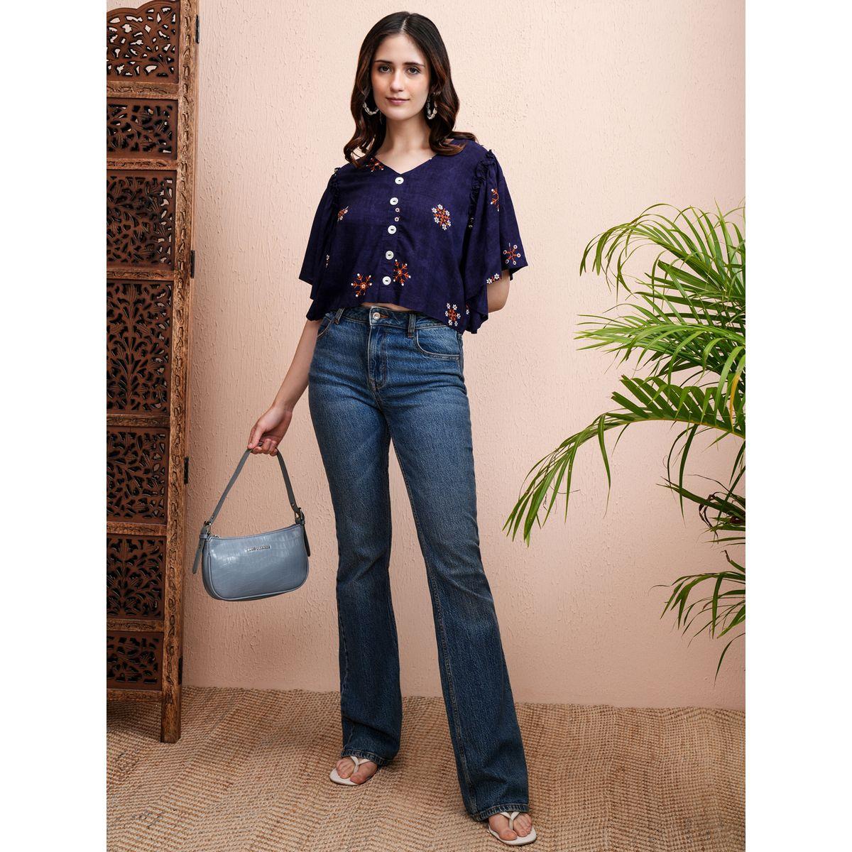 بلوزة قصيرة بطبعة زهور وأكمام واسعة فيشود × ستايلي-women-clothing-tshirts-image-2