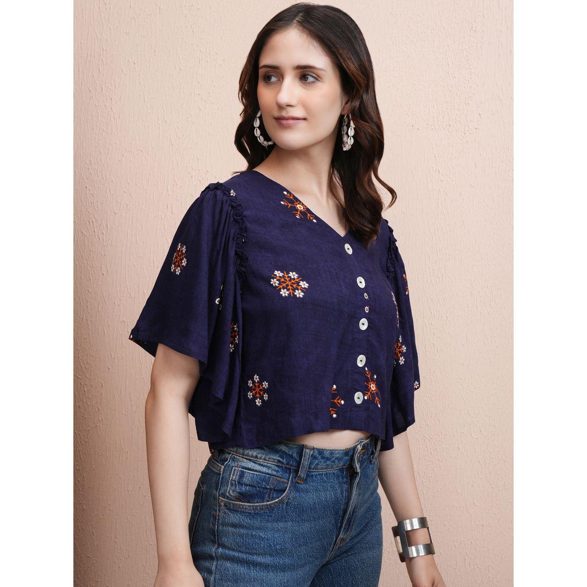 بلوزة قصيرة بطبعة زهور وأكمام واسعة فيشود × ستايلي-women-clothing-tshirts-image-6