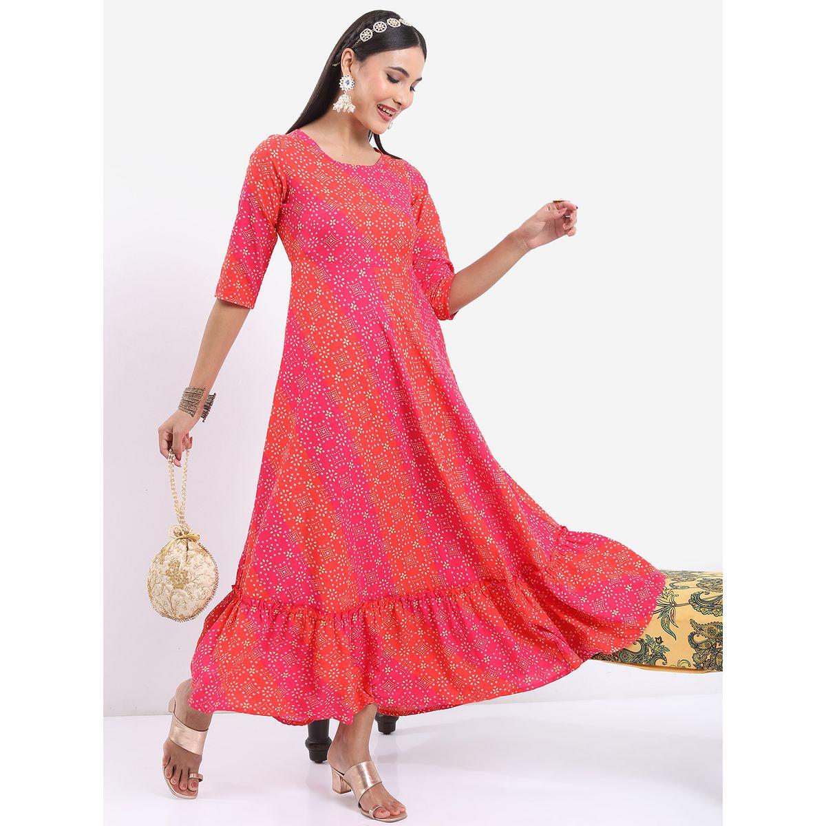 فستان طويل مطبع بالكامل مع أكمام 3/4 كيتش × ستايلي-women-clothing-dresses-image-1