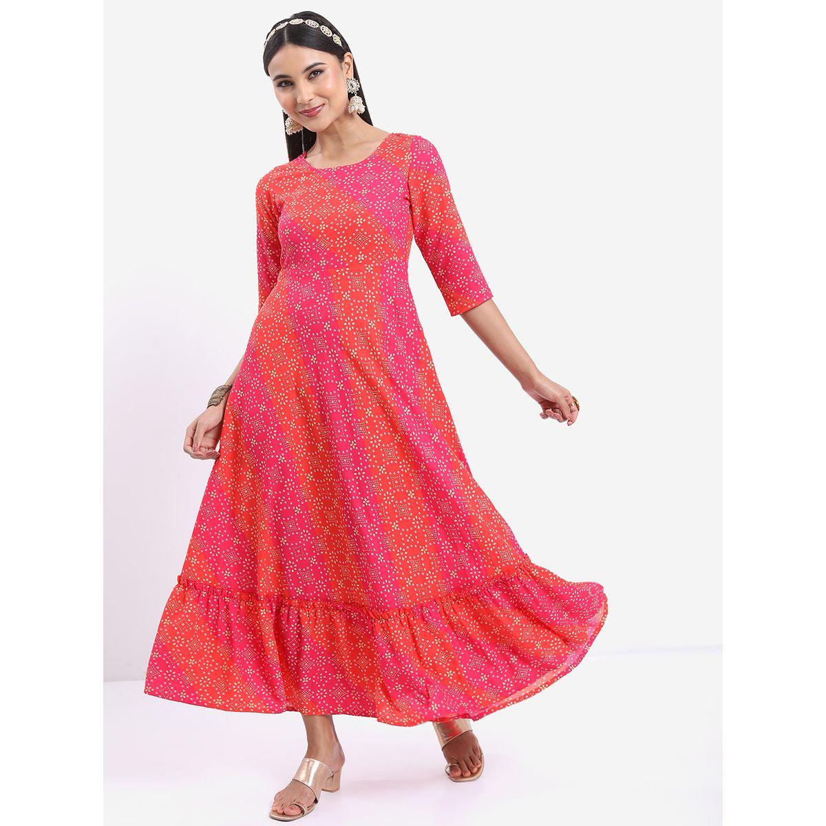 Ketch X Styli  All Over Print 3/4 Sleeves A-Line Maxi Dress-women-clothing-dresses-image-2