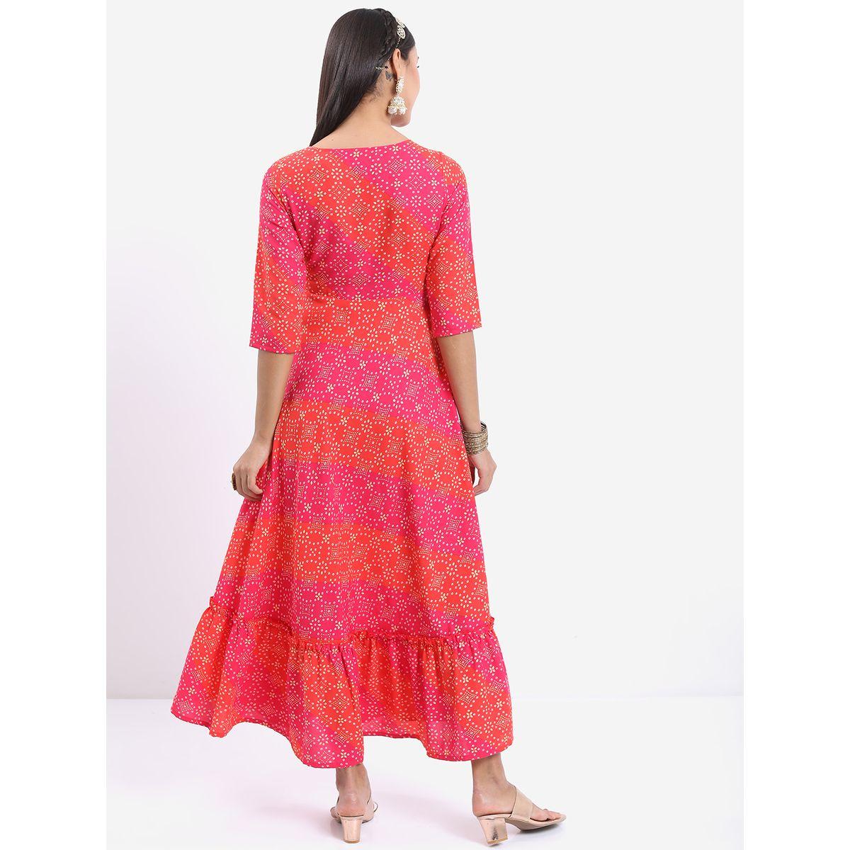 فستان طويل مطبع بالكامل مع أكمام 3/4 كيتش × ستايلي-women-clothing-dresses-image-3