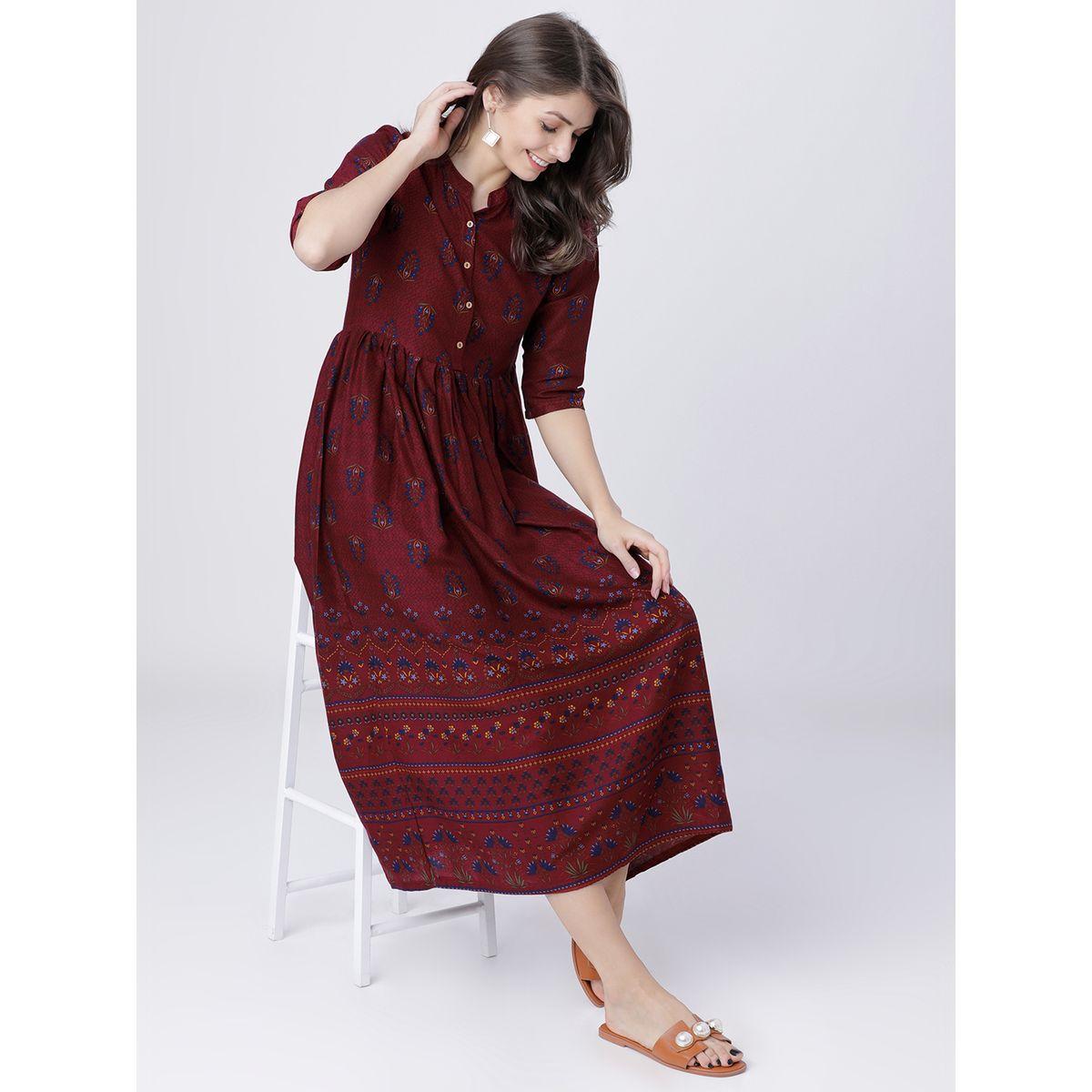 Vishudh X Styli  Viscose Printed Midi Dress with 3/4 Sleeves-women-clothing-dresses-image-1