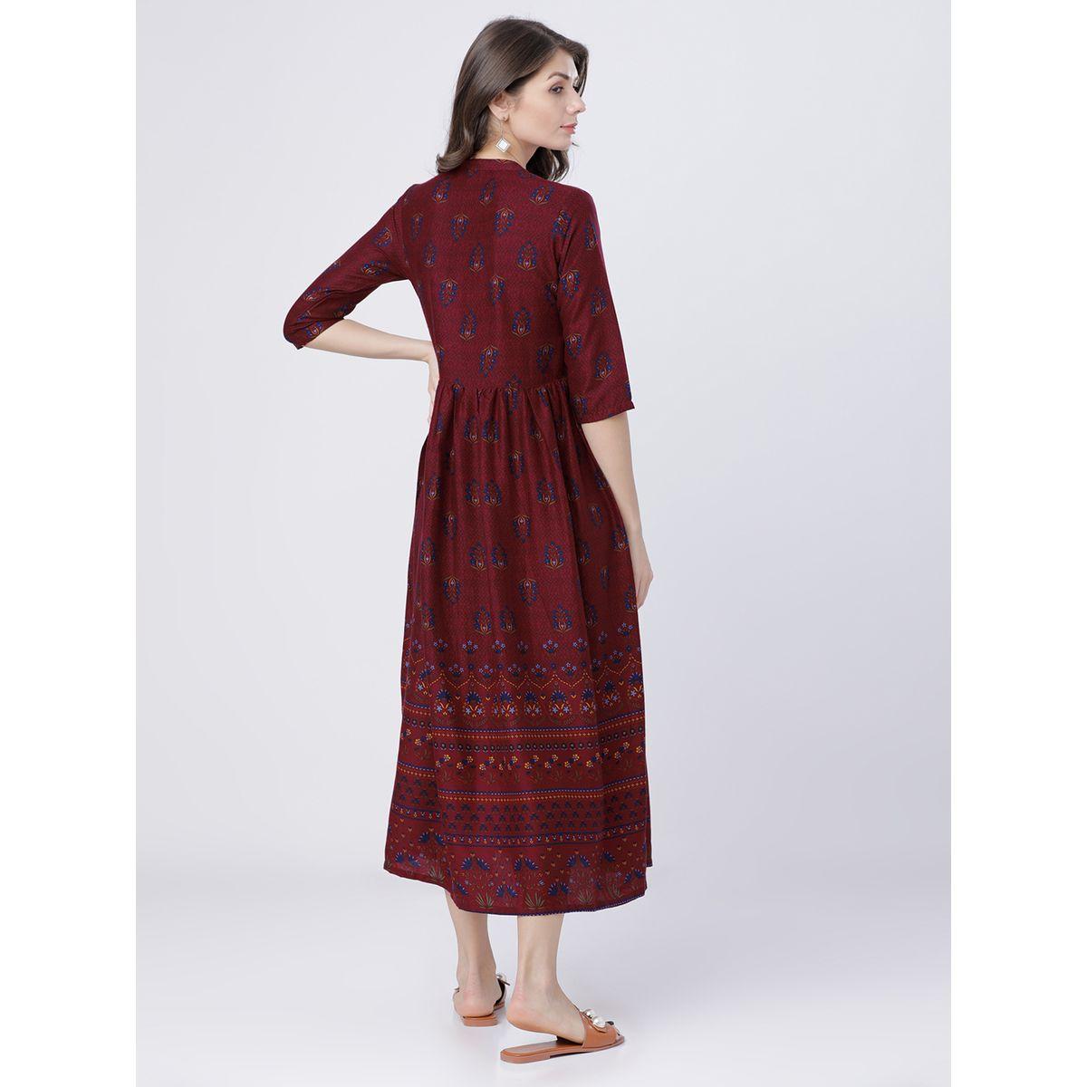 Vishudh X Styli  Viscose Printed Midi Dress with 3/4 Sleeves-women-clothing-dresses-image-3