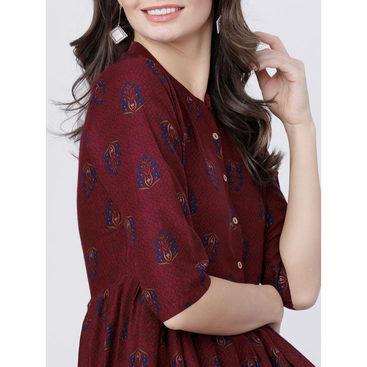 Vishudh X Styli  Viscose Printed Midi Dress with 3/4 Sleeves-women-clothing-dresses-image-4
