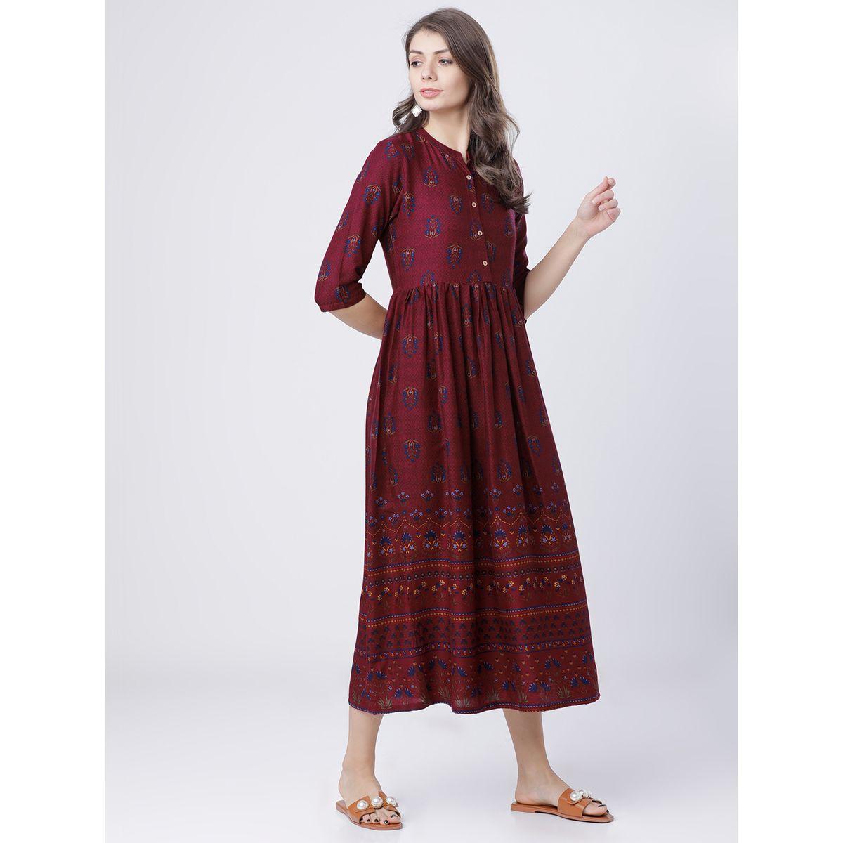 Vishudh X Styli  Viscose Printed Midi Dress with 3/4 Sleeves-women-clothing-dresses-image-5