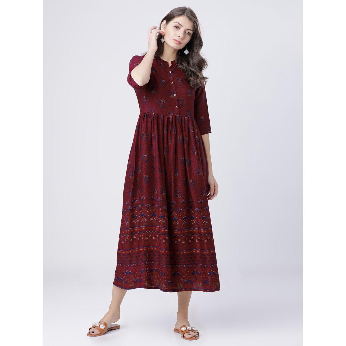 Vishudh X Styli  Viscose Printed Midi Dress with 3/4 Sleeves-women-clothing-dresses-image-6