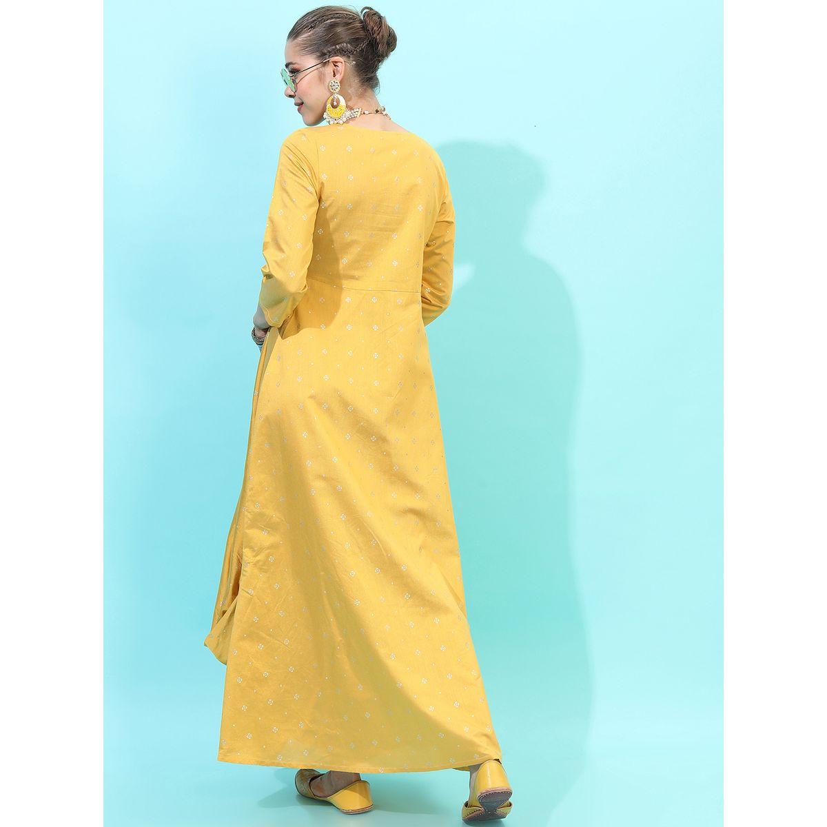 Vishudh X Styli  Foil Panel Print 3/4 Sleeves A-Line Ethnic Maxi Dresses-women-clothing-dresses-image-3