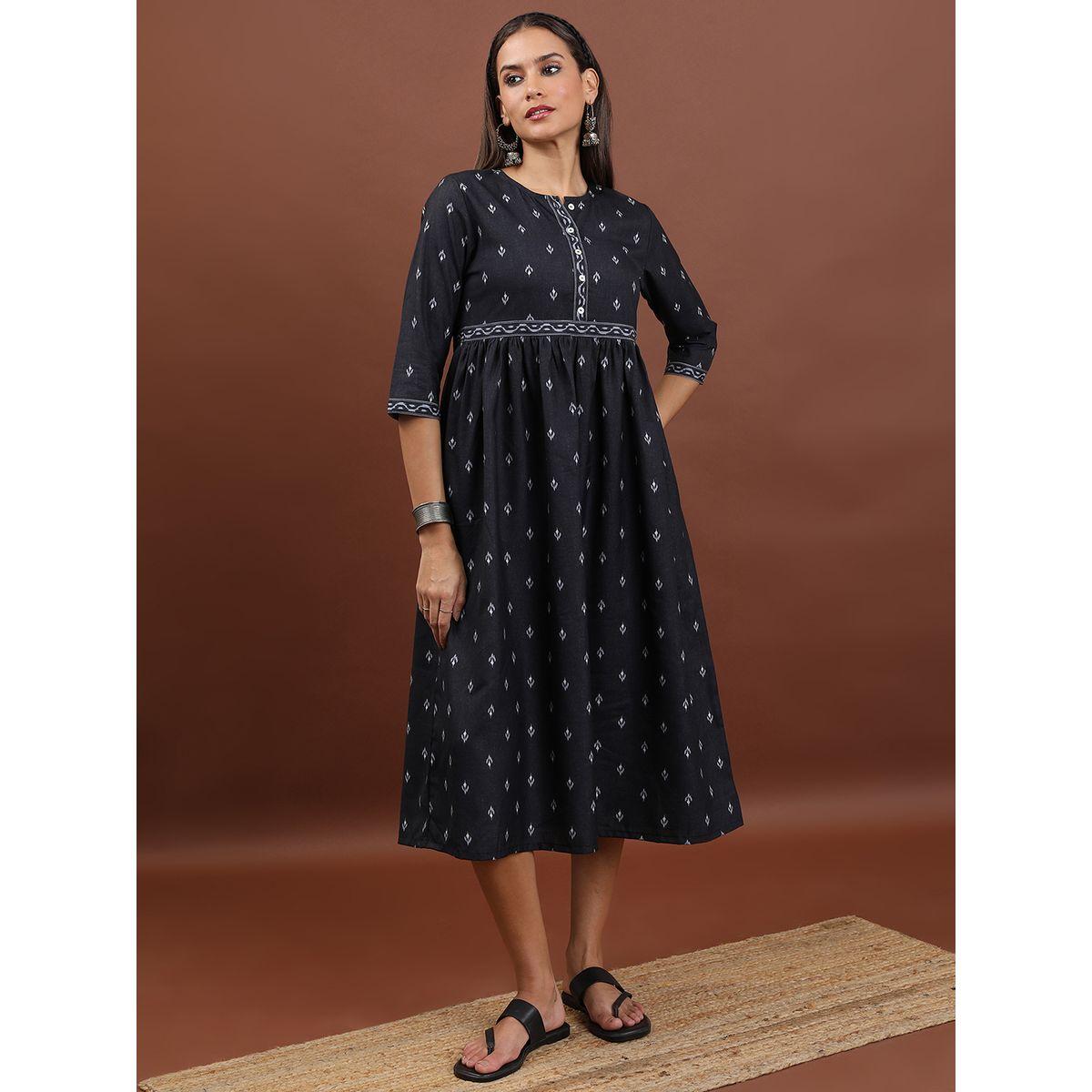 فستان ميدي بطبعات صغيرة مع جيوب فيشود × ستايلي-women-clothing-dresses-image-1