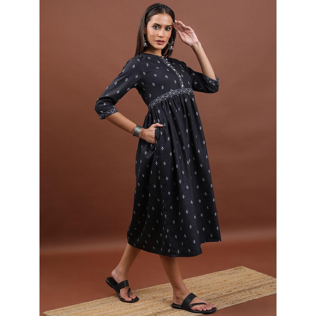 فستان ميدي بطبعات صغيرة مع جيوب فيشود × ستايلي-women-clothing-dresses-image-2