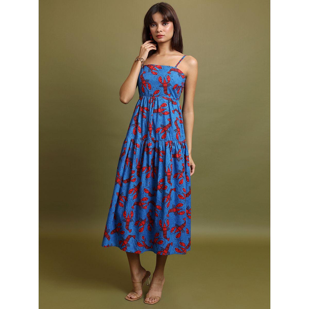 Vishudh X Styli  Graphic Print Strappy Tiered Cotton Midi Dress-women-clothing-dresses-image-2
