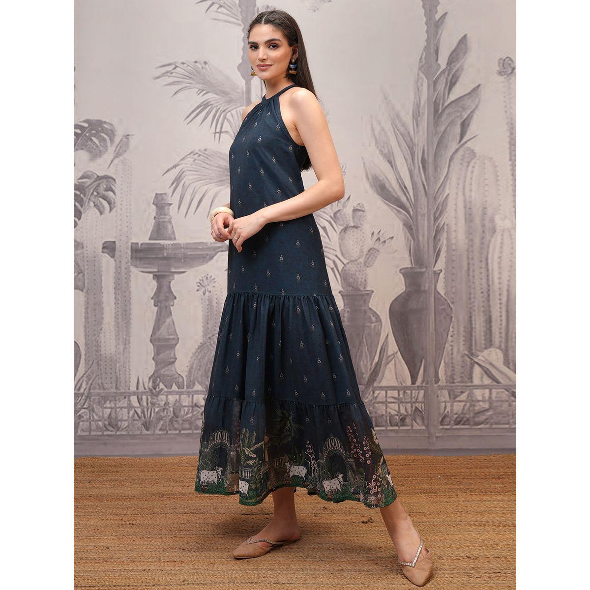 فستان طويل مطبع بالكامل مع ياقة هولتر فيشود × ستايلي-women-clothing-dresses-image-2