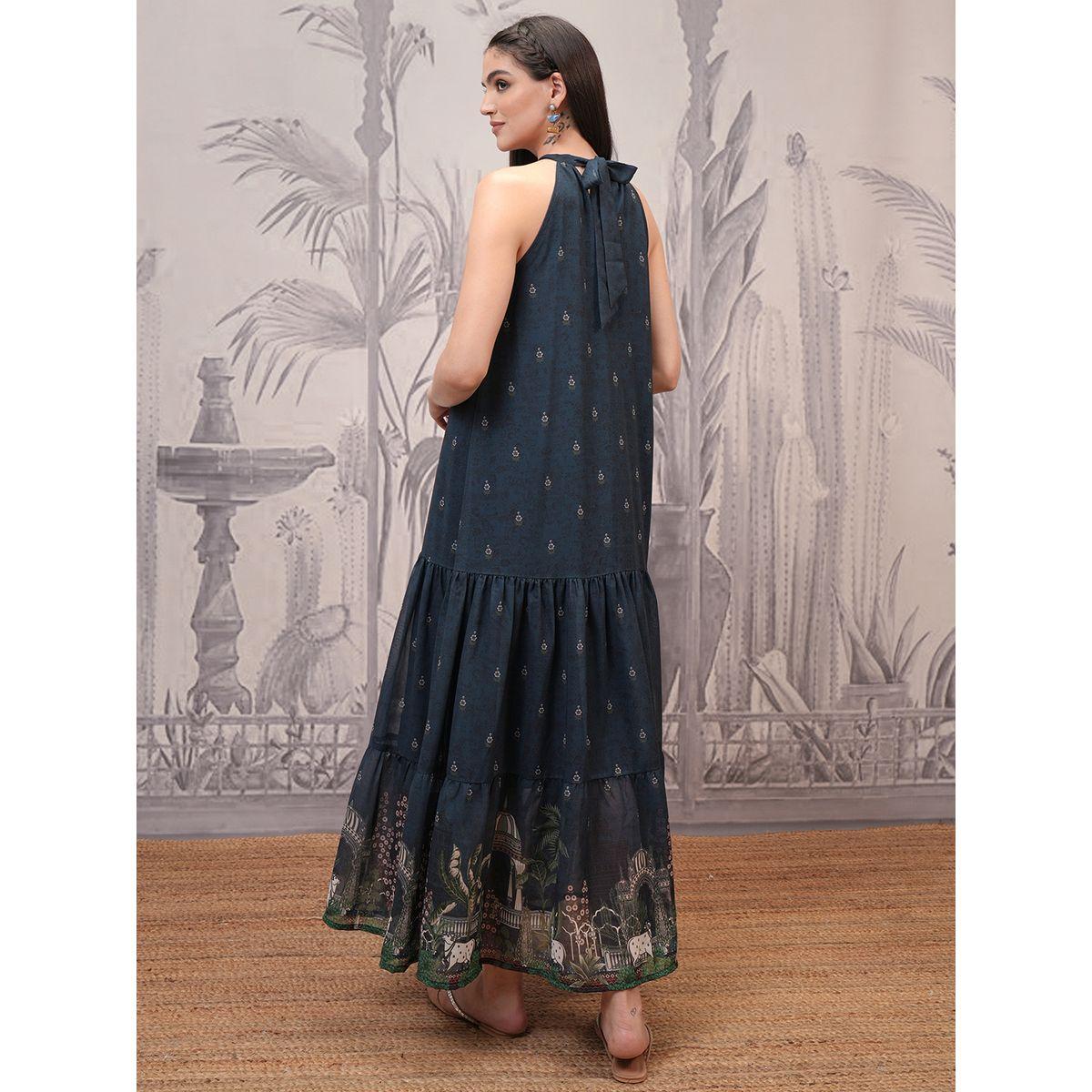 فستان طويل مطبع بالكامل مع ياقة هولتر فيشود × ستايلي-women-clothing-dresses-image-3